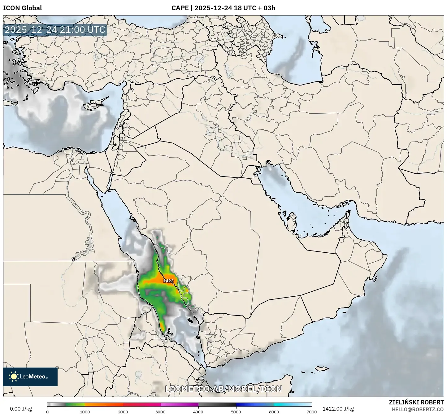 ICON model - Bliski Wschód, CAPE