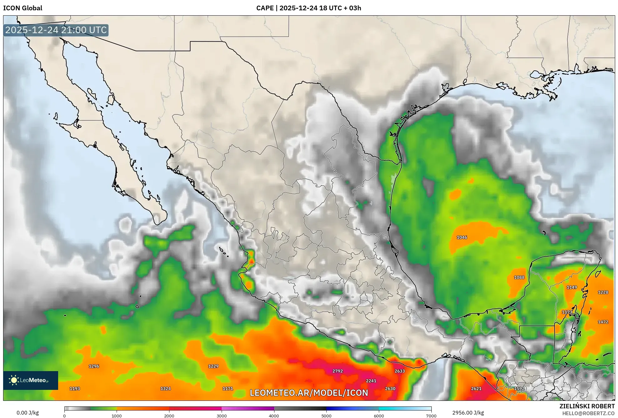 ICON model - Meksyk, CAPE