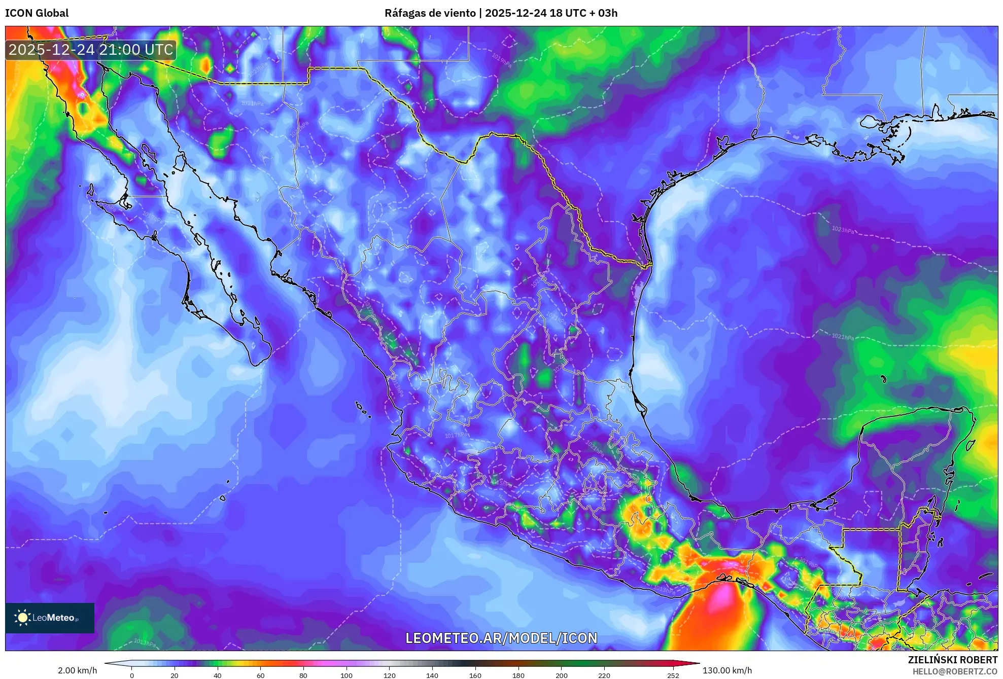 ICON model - Meksyk, Porywy wiatru