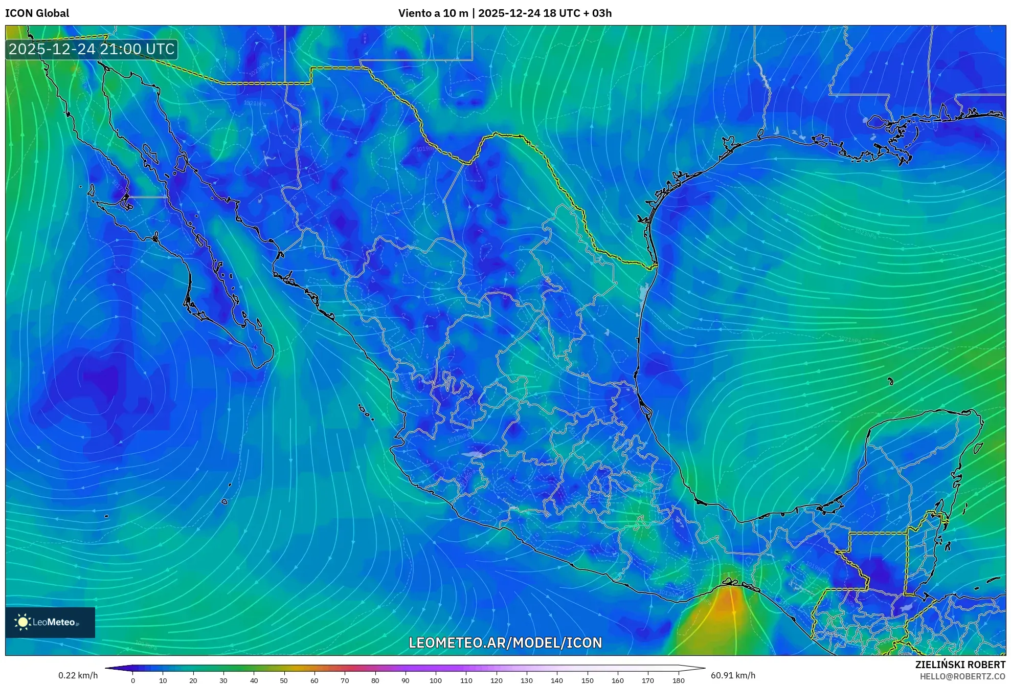 ICON model - Meksyk, Wiatr na 10 m