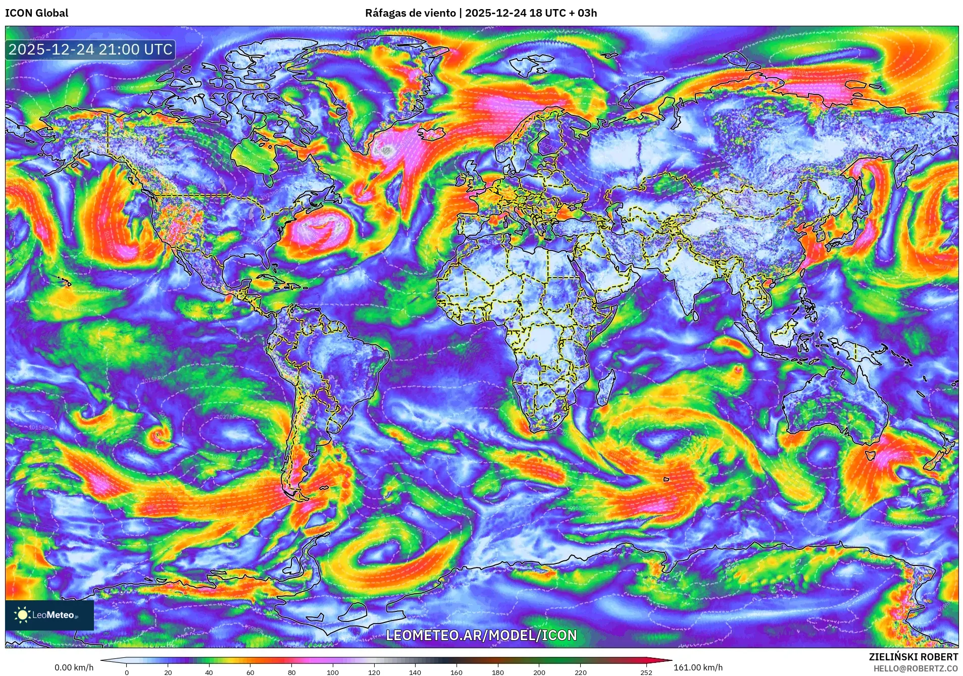 ICON model - Świat, Porywy wiatru
