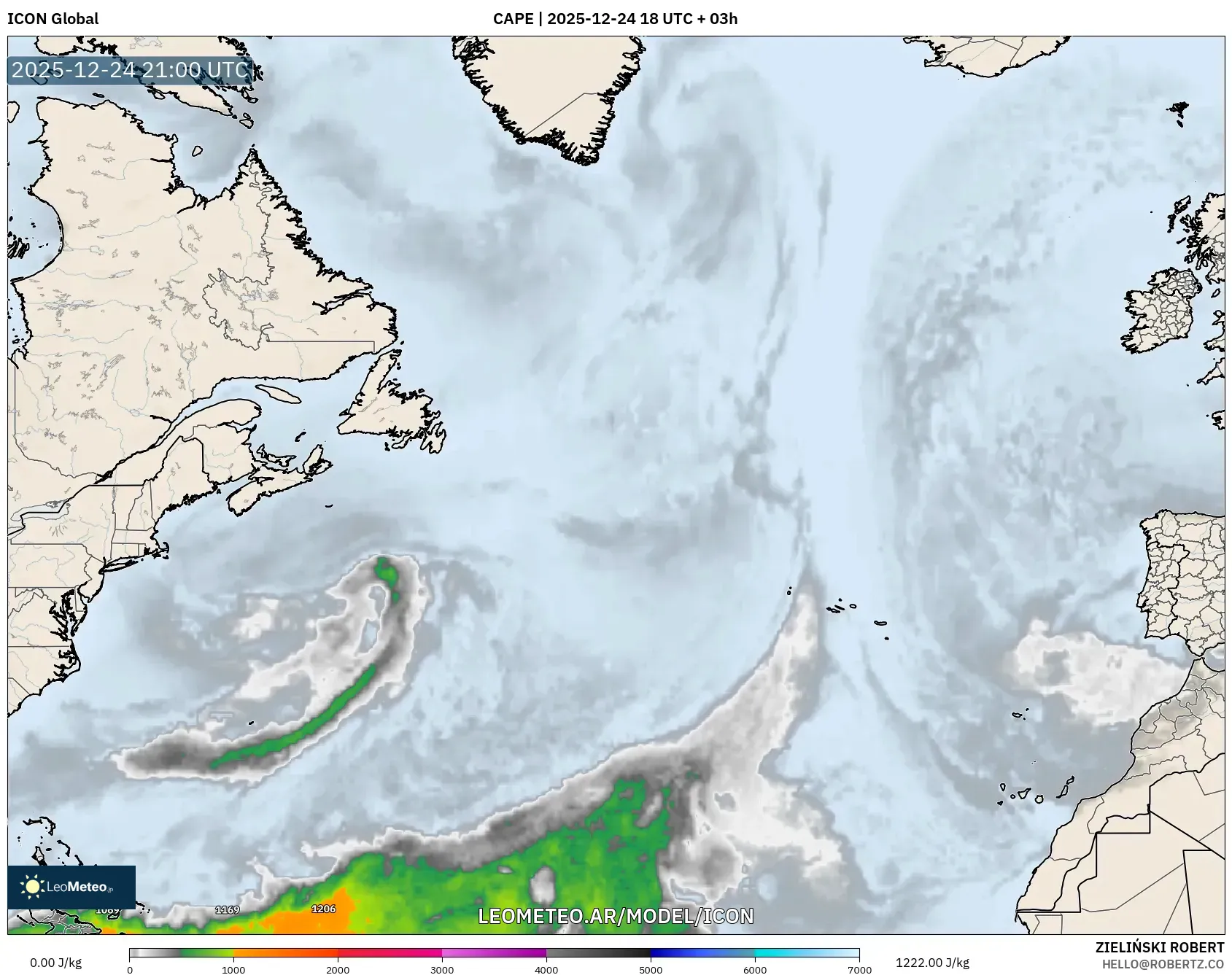 ICON model - Atlantyk Północny, CAPE