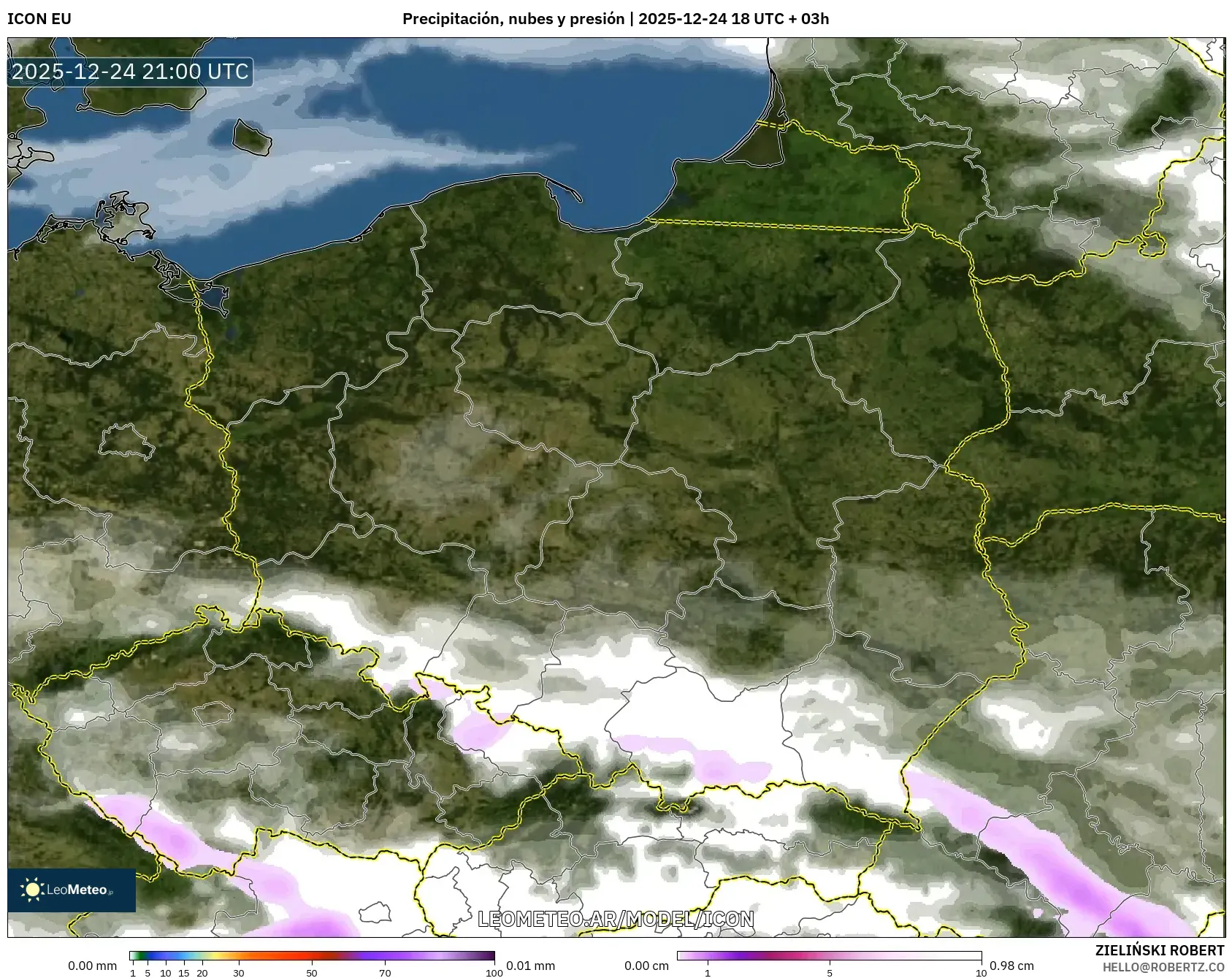 ICON model - Polska, Opady, chmury i ciśnienie