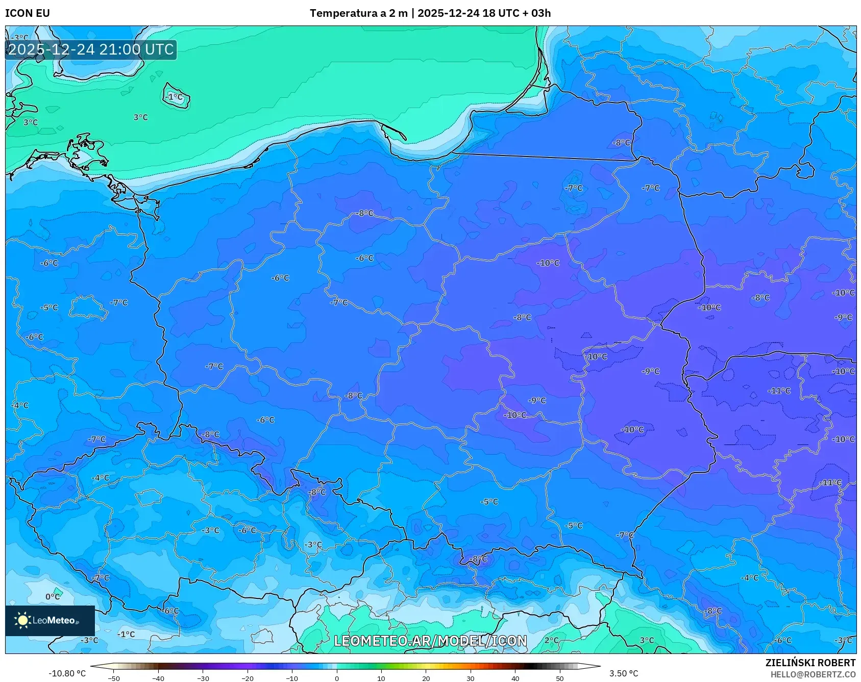 ICON model - Polska, Temperatura na 2 m