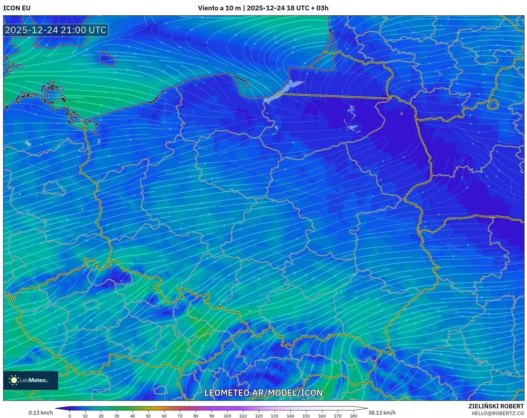 ICON model - Polska, Wiatr na 10 m