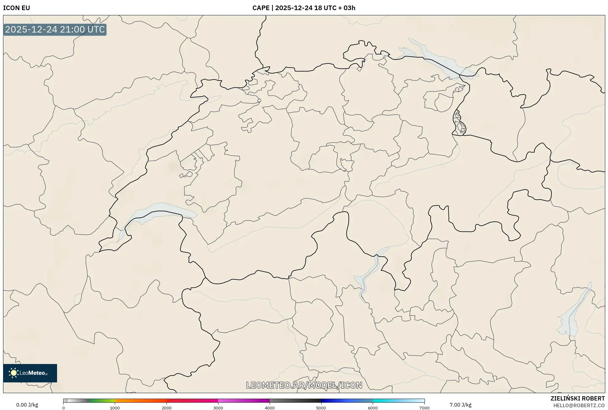ICON model - Szwajcaria, CAPE