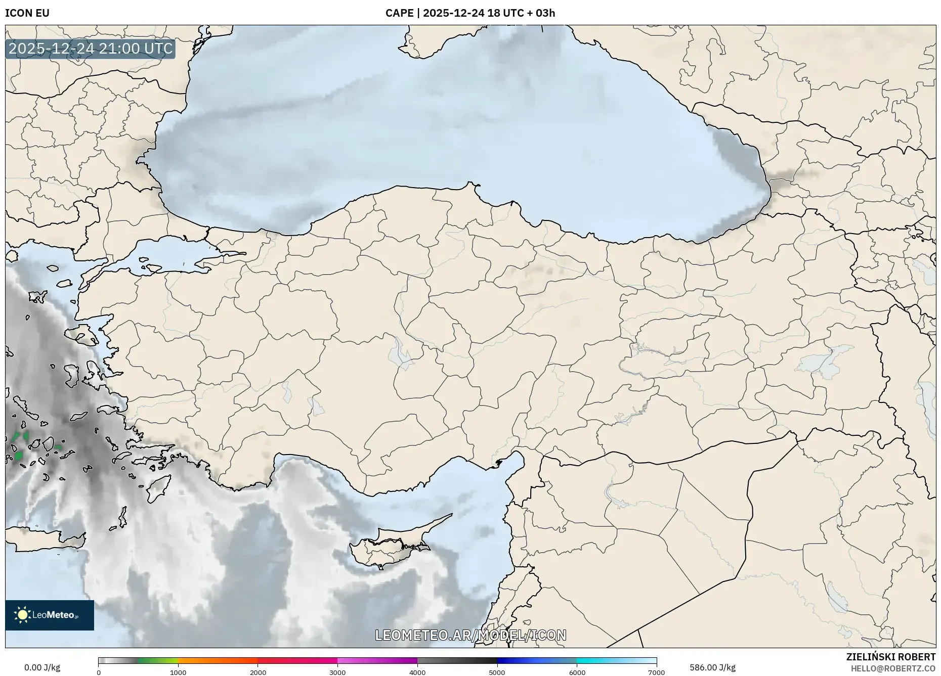 ICON model - Turcja, CAPE