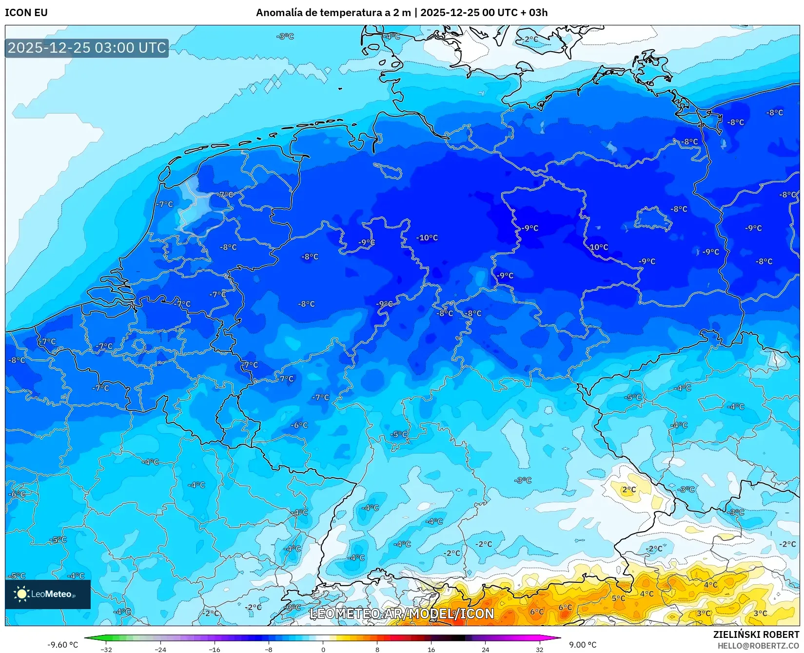 ICON model - Niemcy, Anomalia temperatury na 2 m