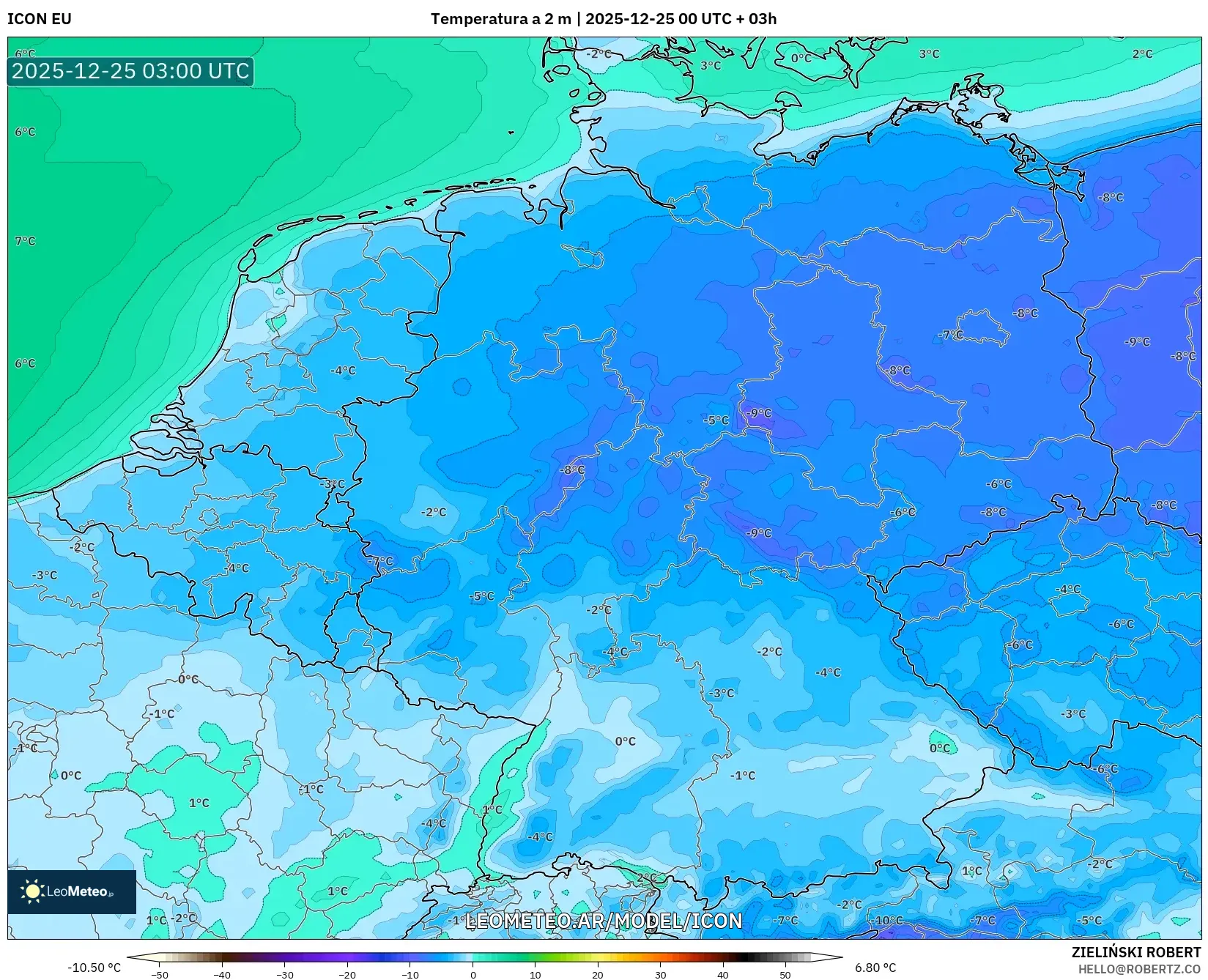 ICON model - Niemcy, Temperatura na 2 m