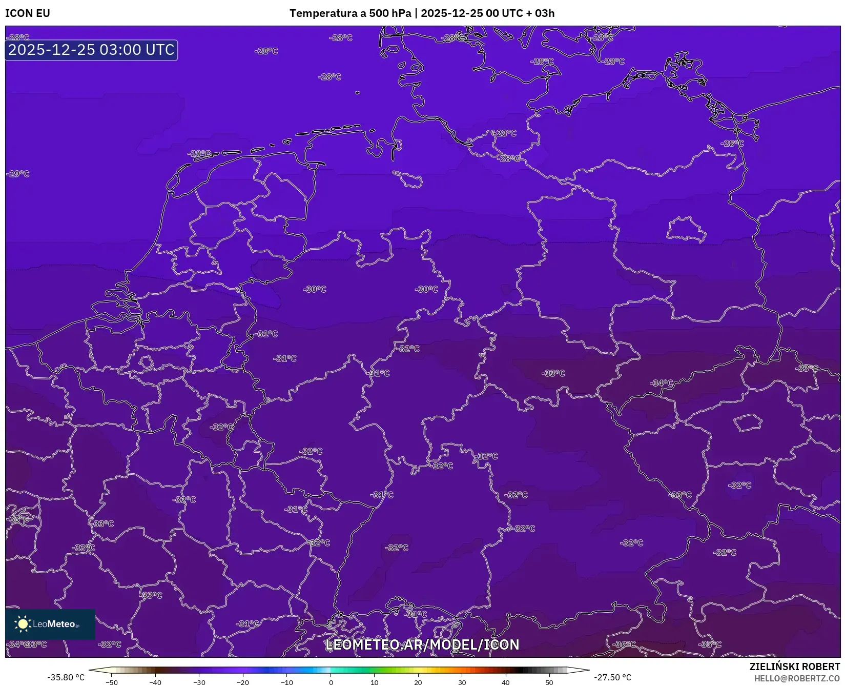 ICON model - Niemcy, Temperatura na 500 hPa