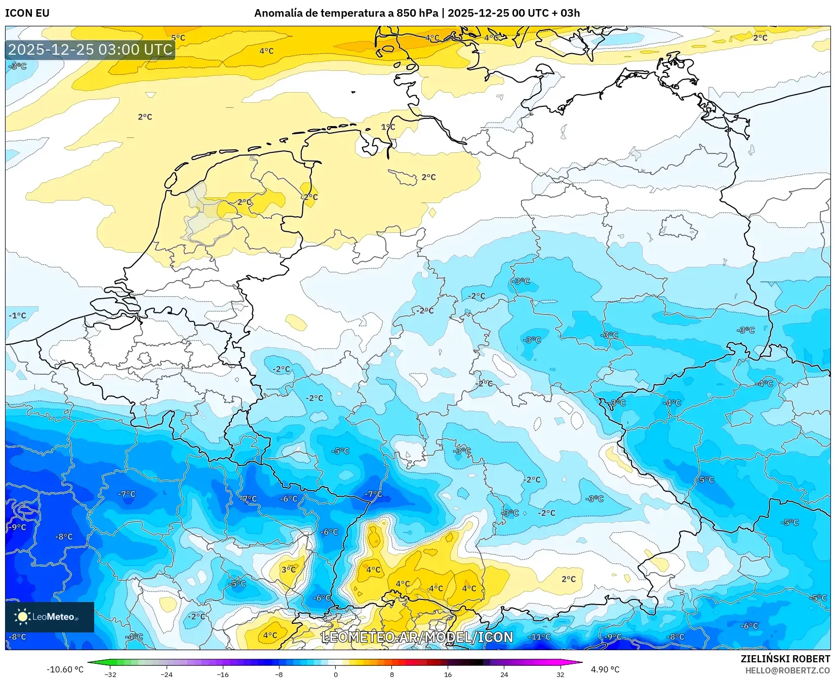 ICON model - Niemcy, Anomalia temperatury na 850 hPa