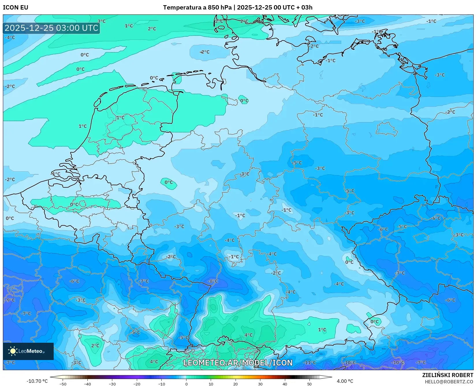 ICON model - Niemcy, Temperatura na 850 hPa