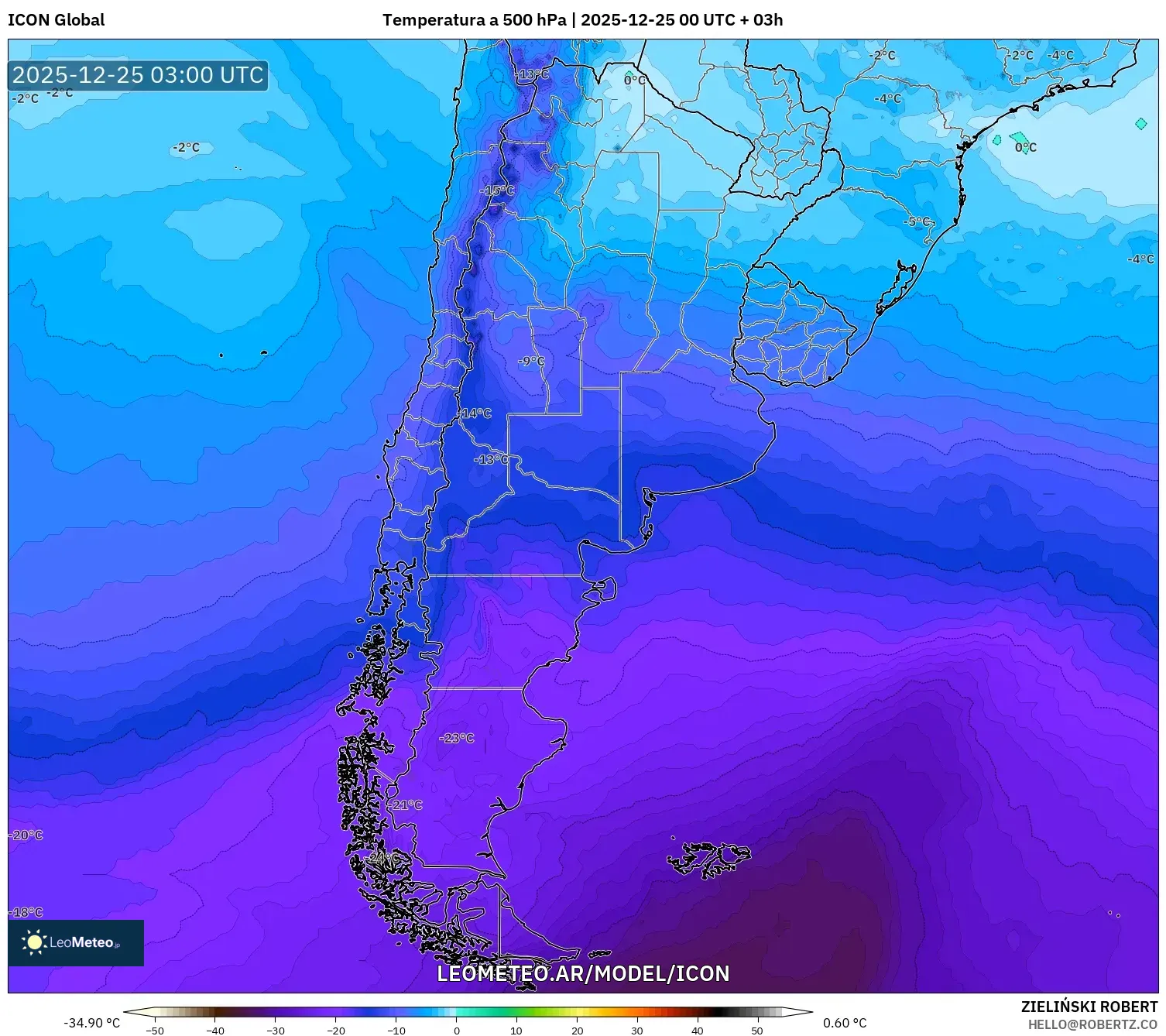 ICON model - Argentyna, Temperatura na 500 hPa