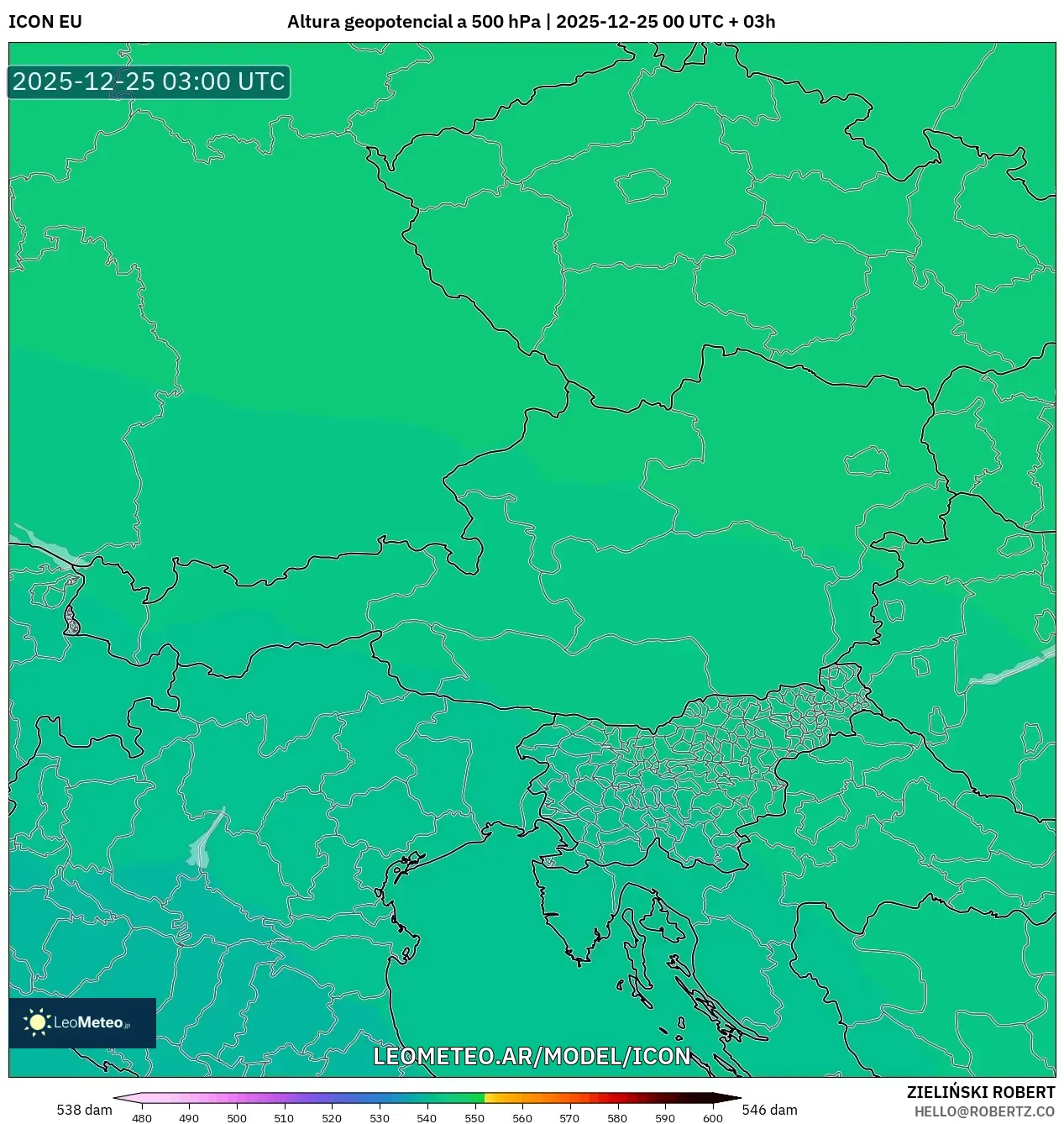 ICON model - Austria, Wysokość geopotencjalna na poziomie 500 hPa