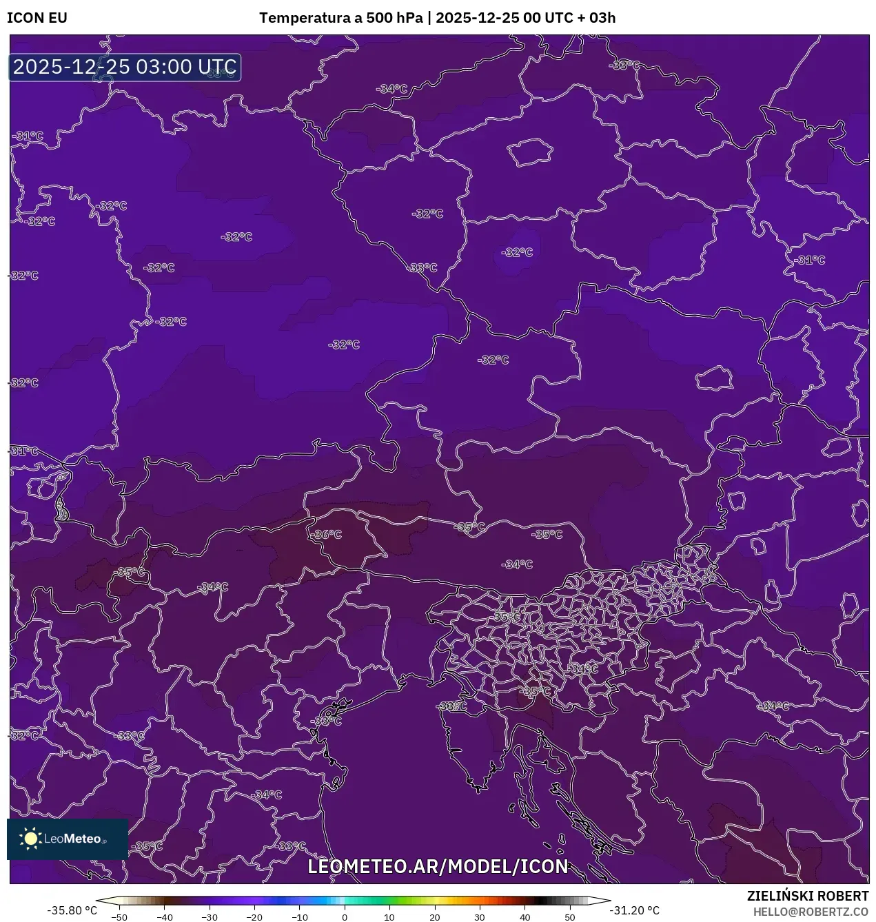 ICON model - Austria, Temperatura na 500 hPa