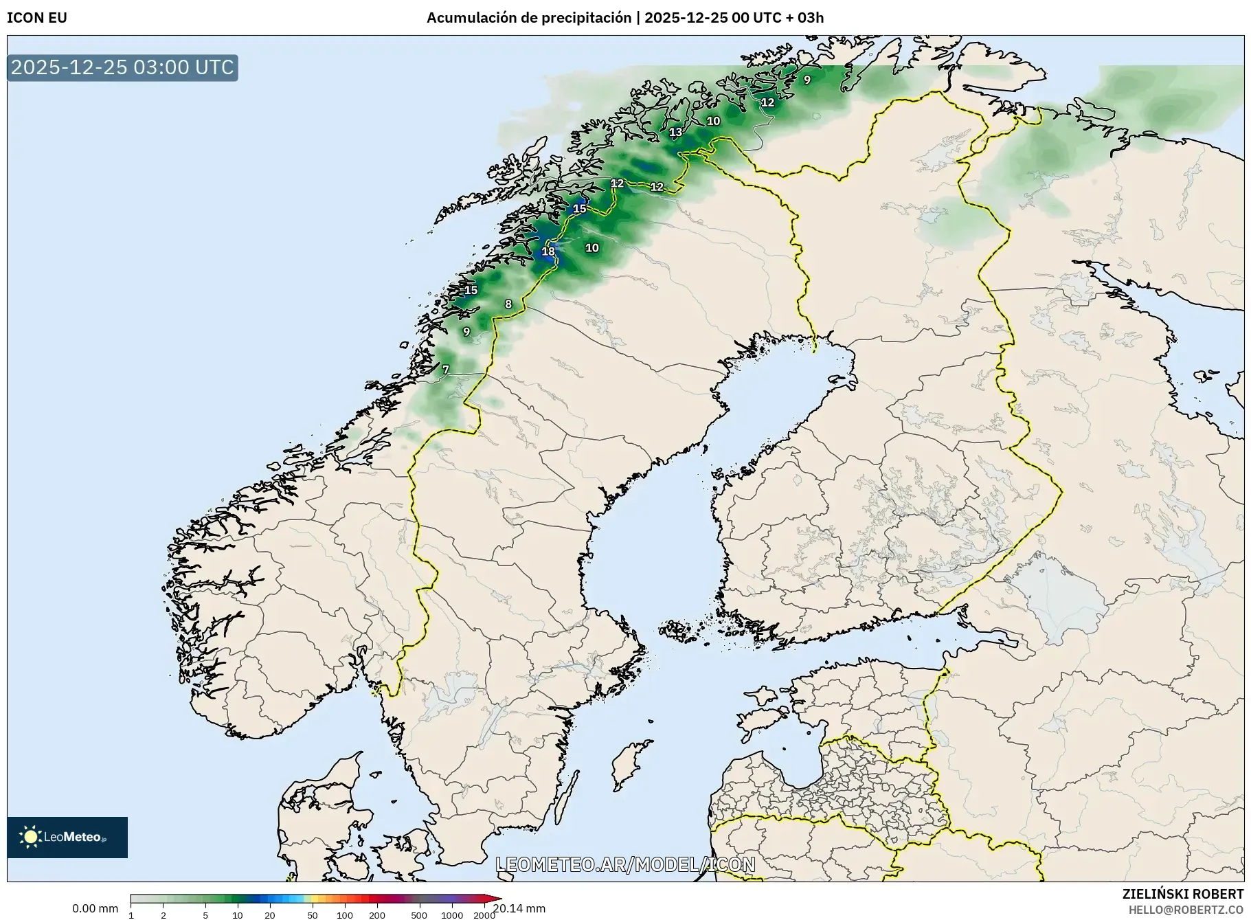 ICON model - Skandynawia, Suma opadów