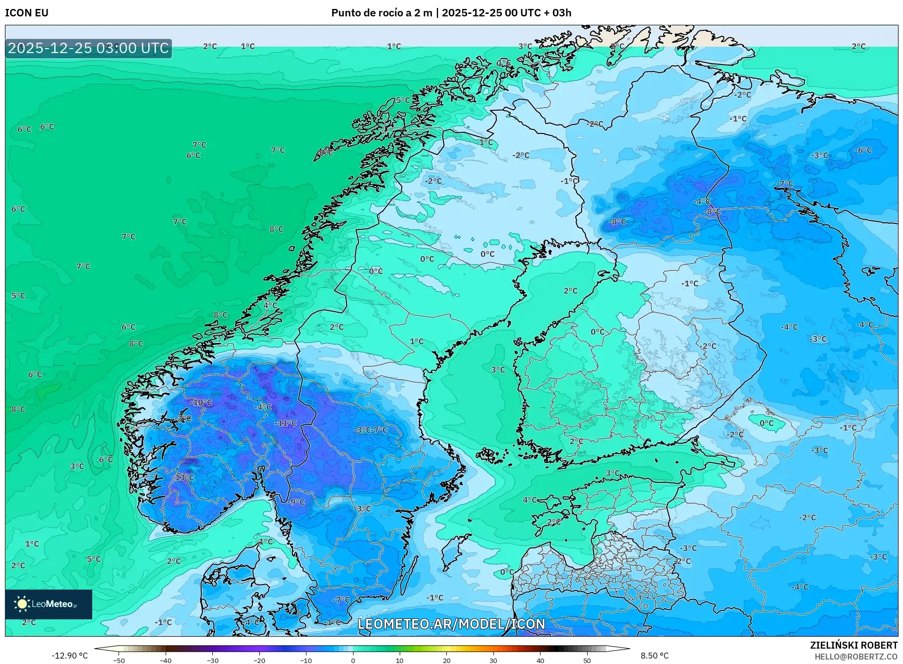 ICON model - Skandynawia, Punkt rosy na 2 m