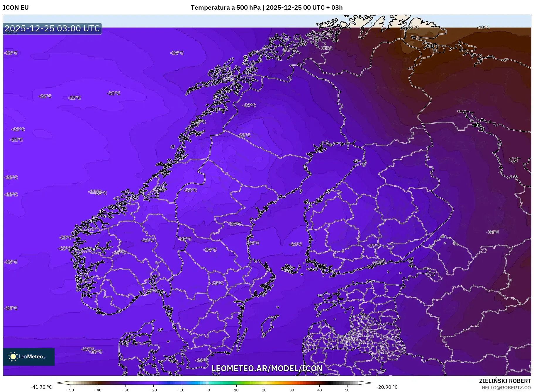 ICON model - Skandynawia, Temperatura na 500 hPa