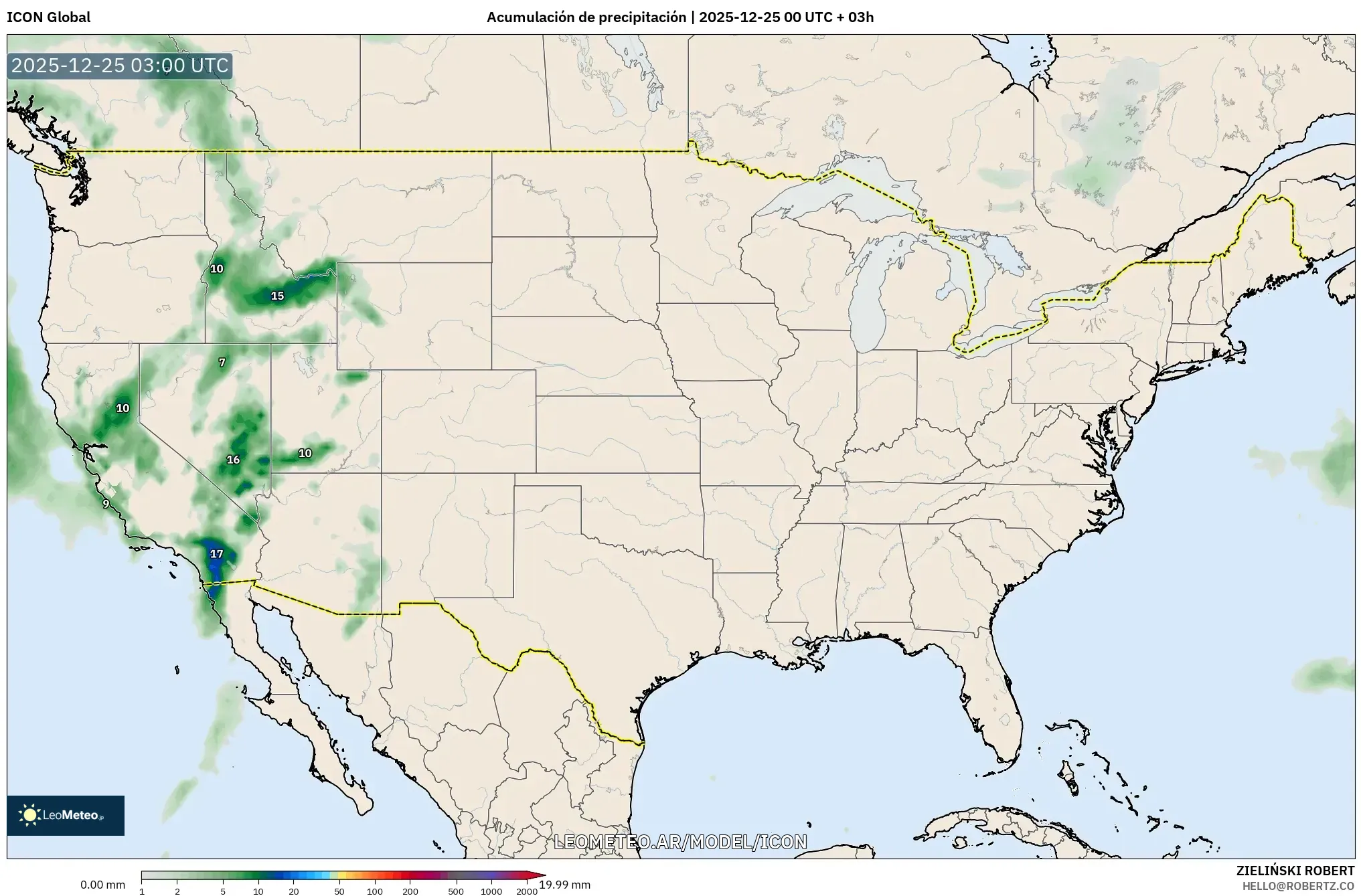 ICON model - Stany Zjednoczone, Suma opadów