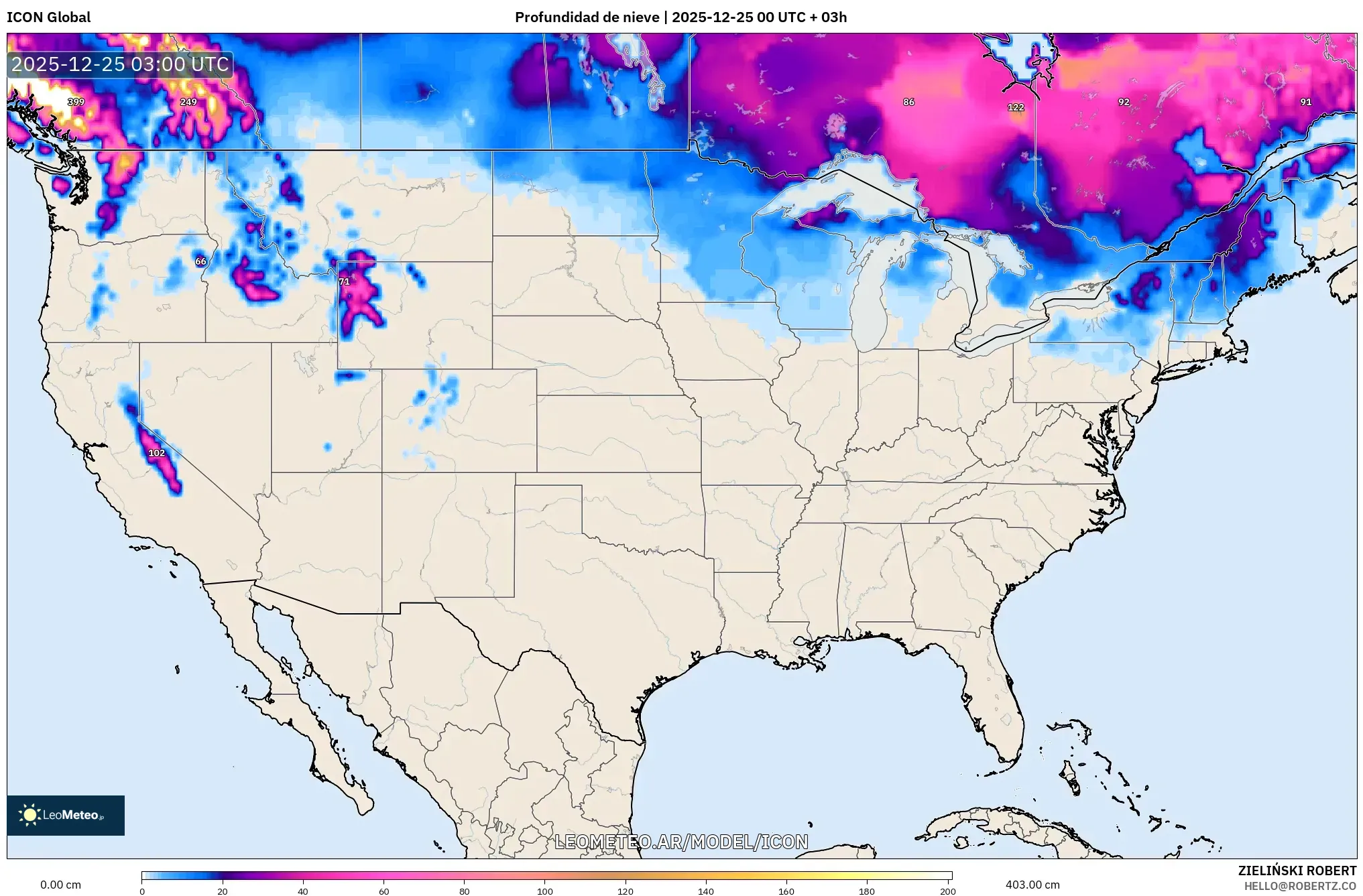 ICON model - Stany Zjednoczone, Pokrywa śnieżna