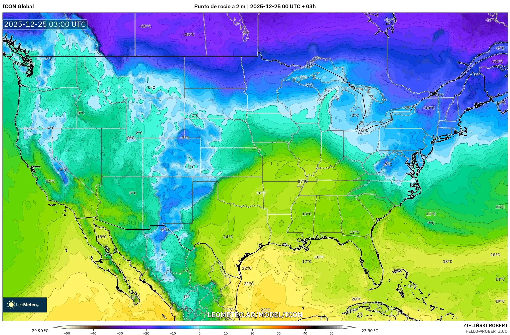 ICON model - Stany Zjednoczone, Punkt rosy na 2 m