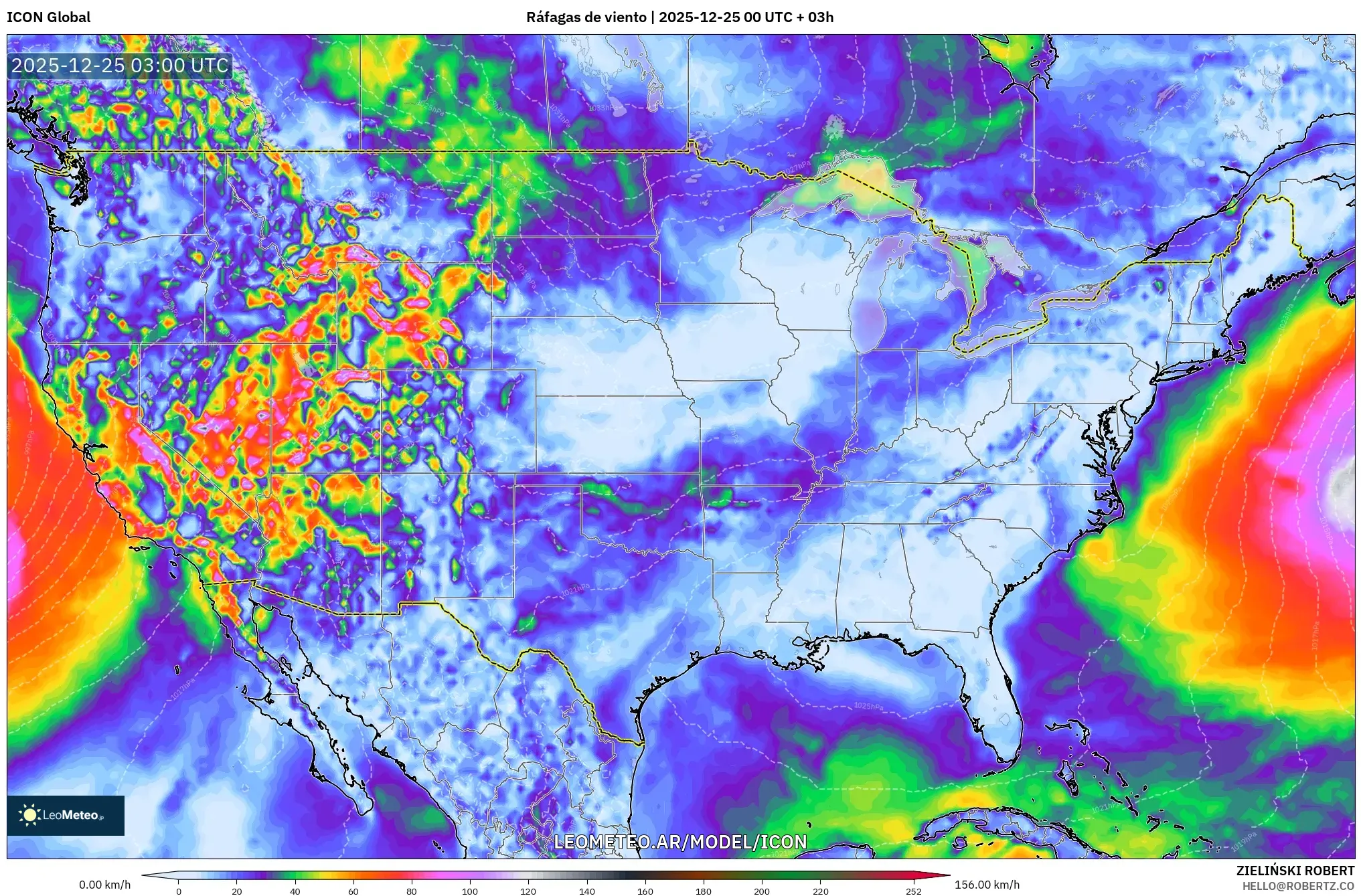 ICON model - Stany Zjednoczone, Porywy wiatru