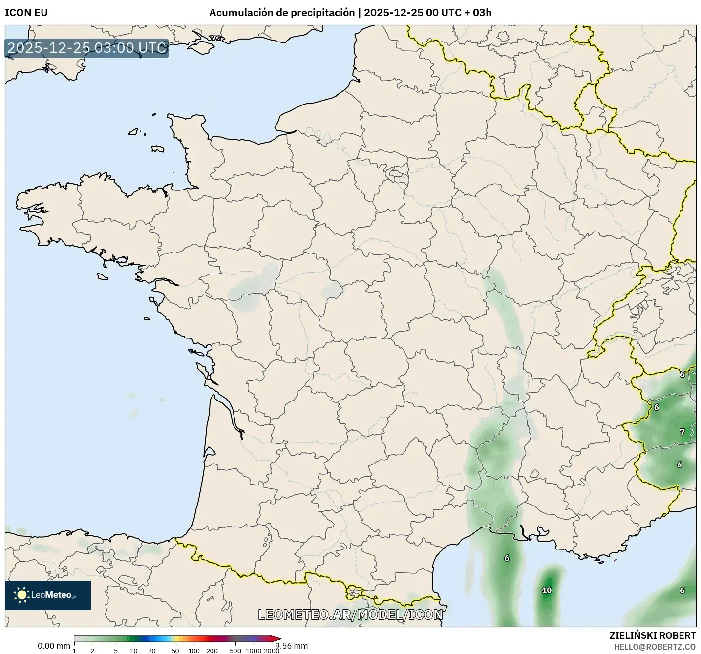 ICON model - Francja, Suma opadów