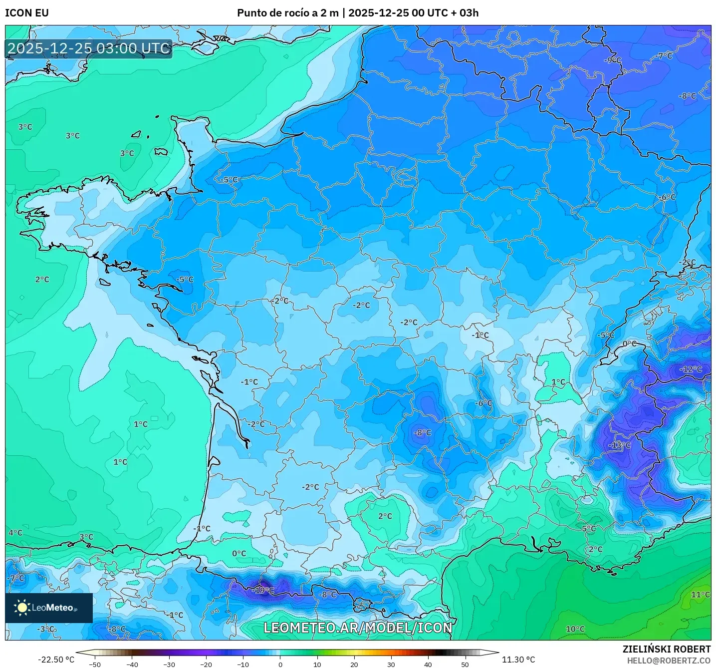 ICON model - Francja, Punkt rosy na 2 m