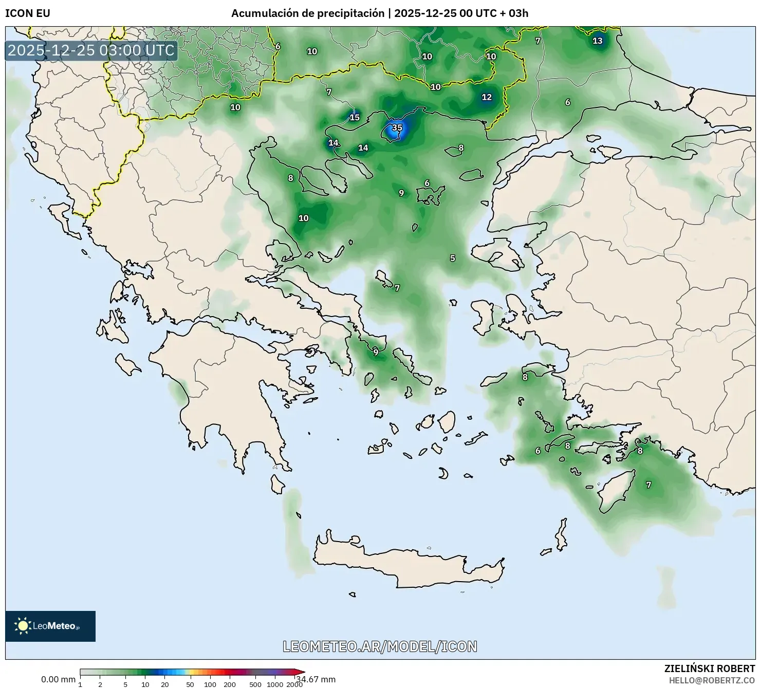ICON model - Grecja, Suma opadów