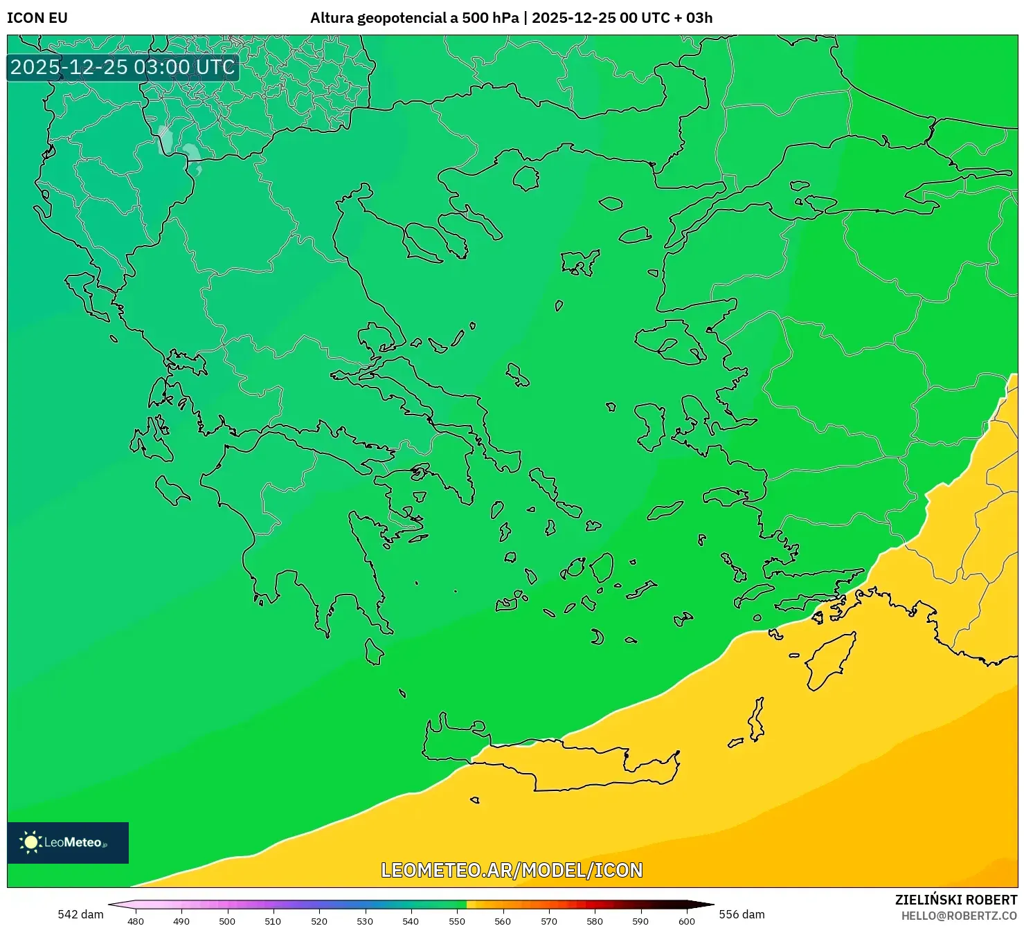ICON model - Grecja, Wysokość geopotencjalna na poziomie 500 hPa