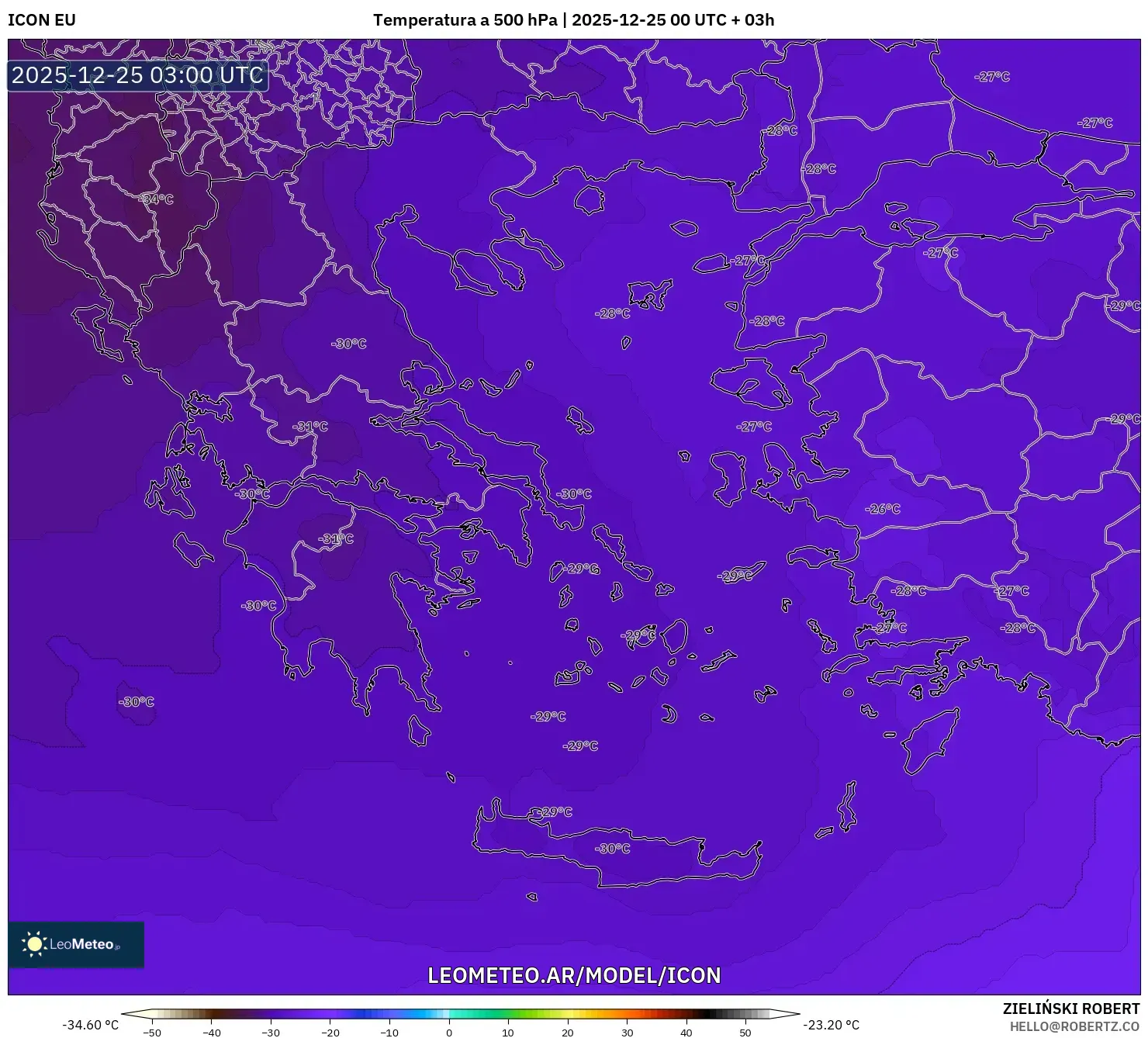 ICON model - Grecja, Temperatura na 500 hPa
