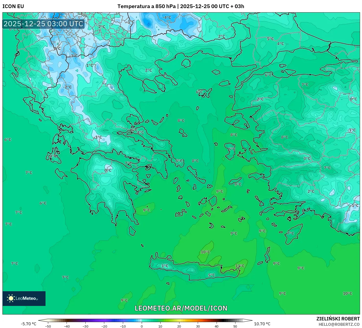ICON model - Grecja, Temperatura na 850 hPa
