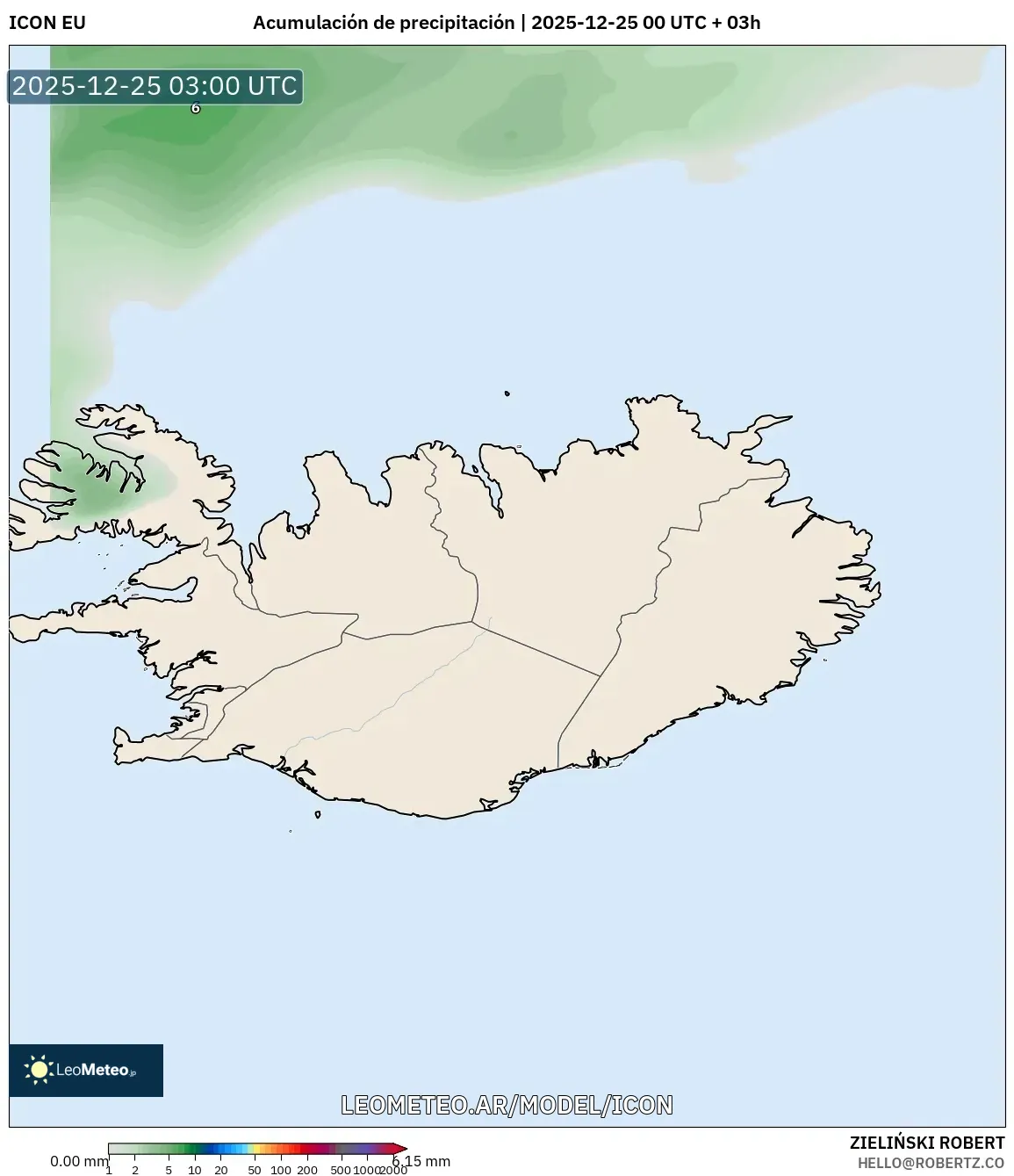 ICON model - Islandia, Suma opadów
