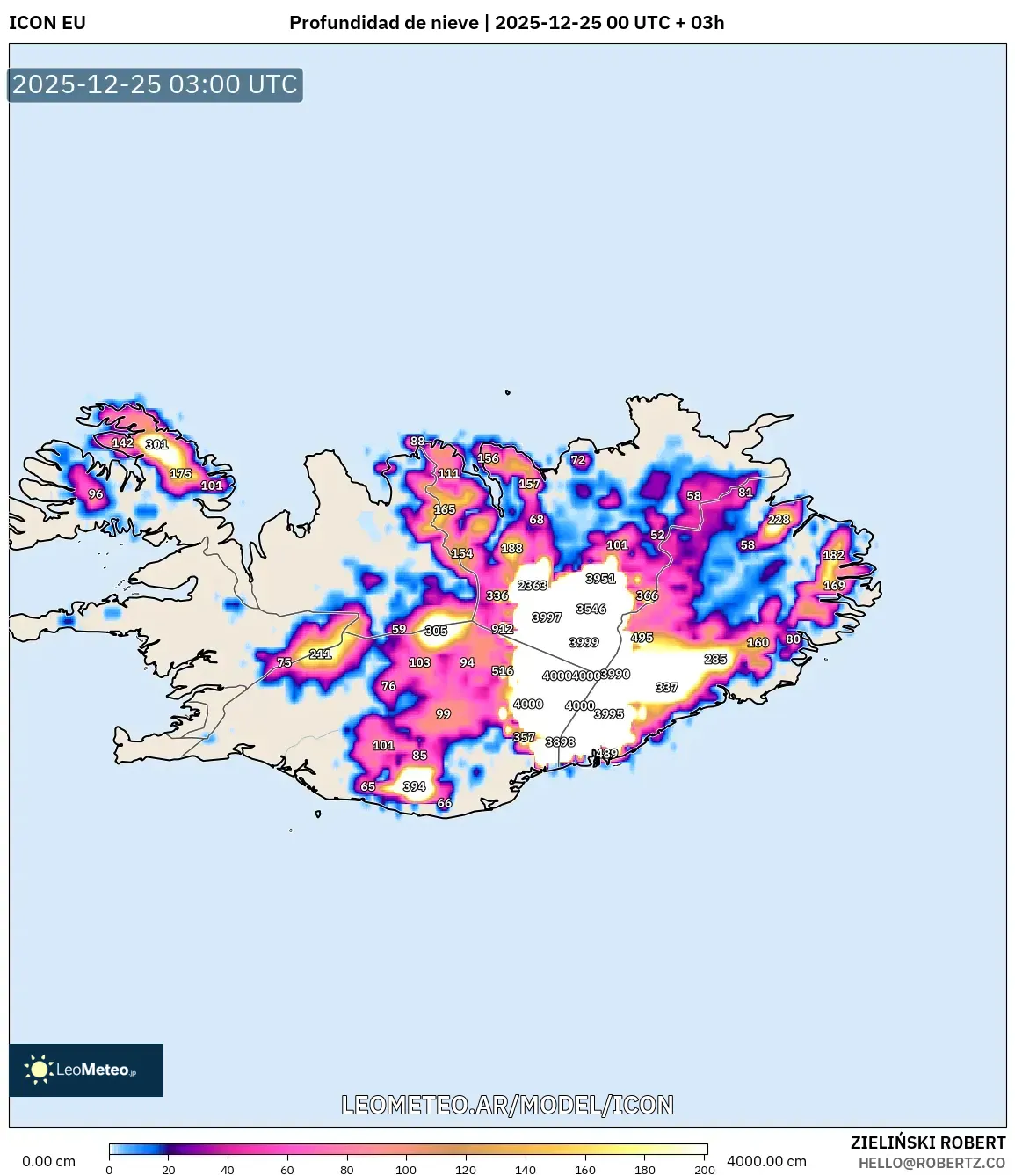ICON model - Islandia, Pokrywa śnieżna