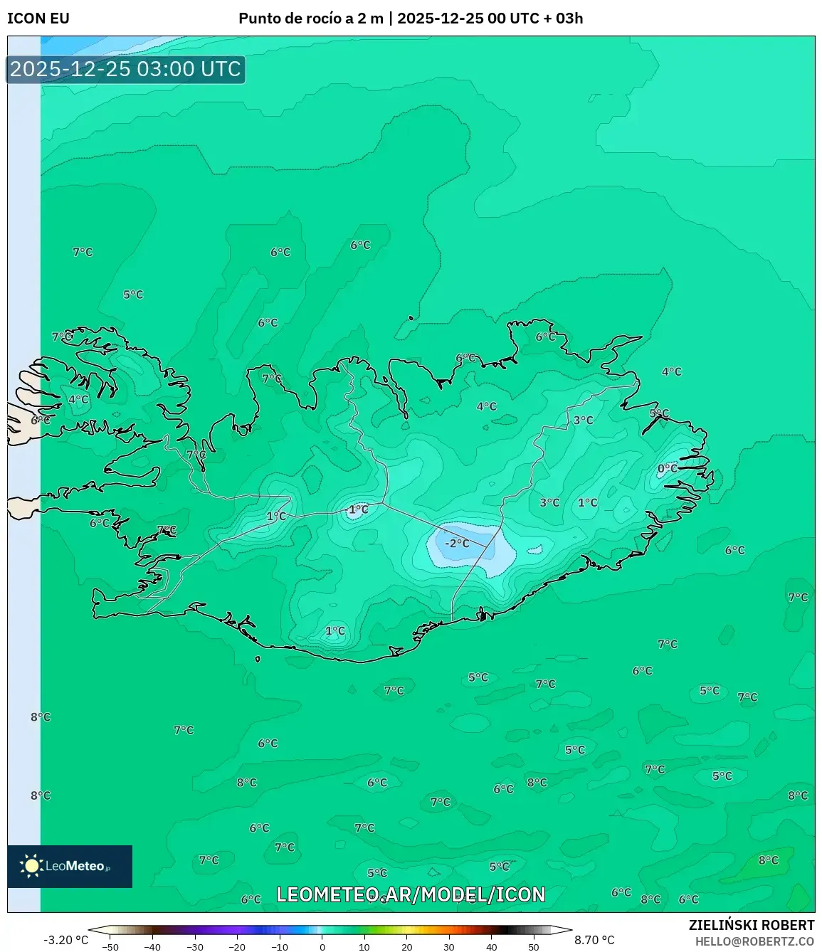 ICON model - Islandia, Punkt rosy na 2 m