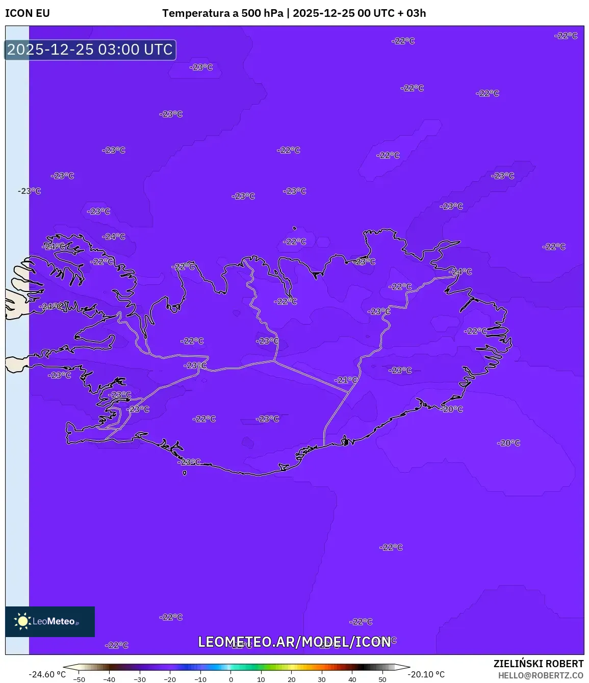 ICON model - Islandia, Temperatura na 500 hPa