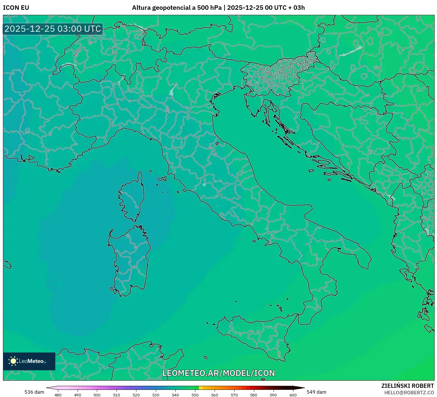 ICON model - Włochy, Wysokość geopotencjalna na poziomie 500 hPa