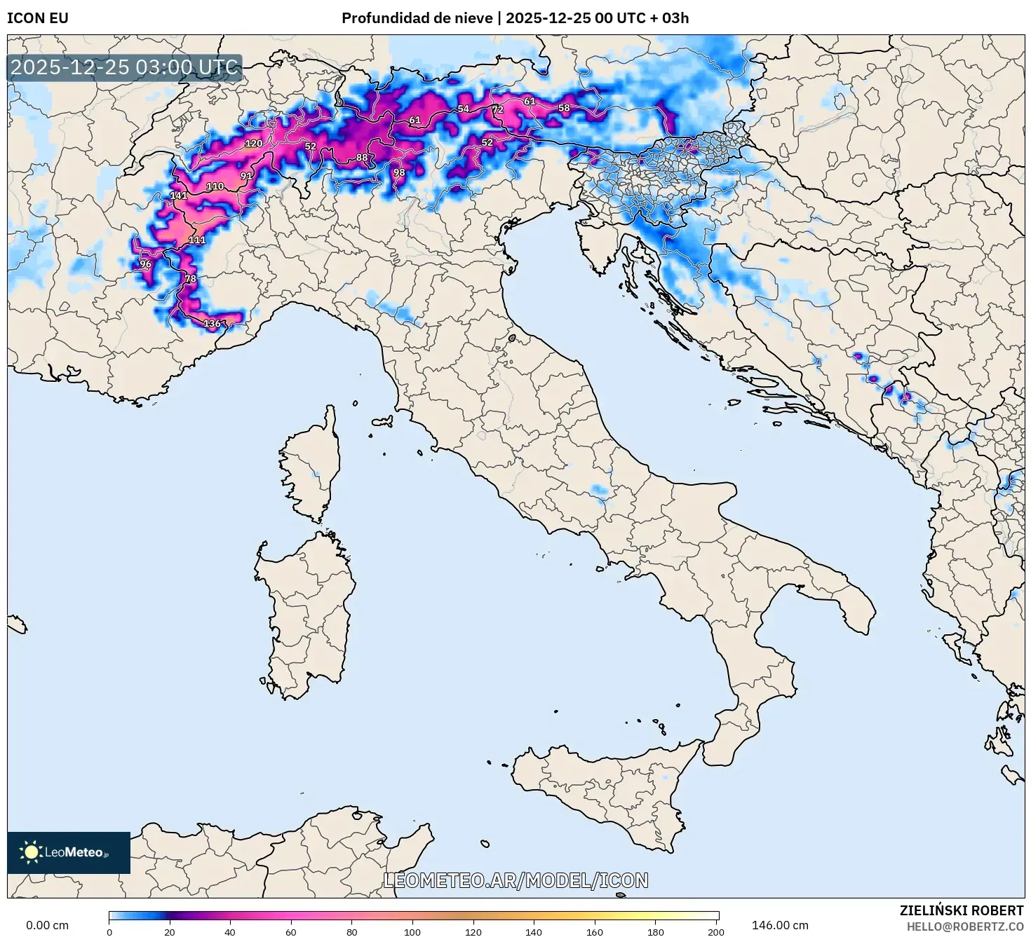 ICON model - Włochy, Pokrywa śnieżna