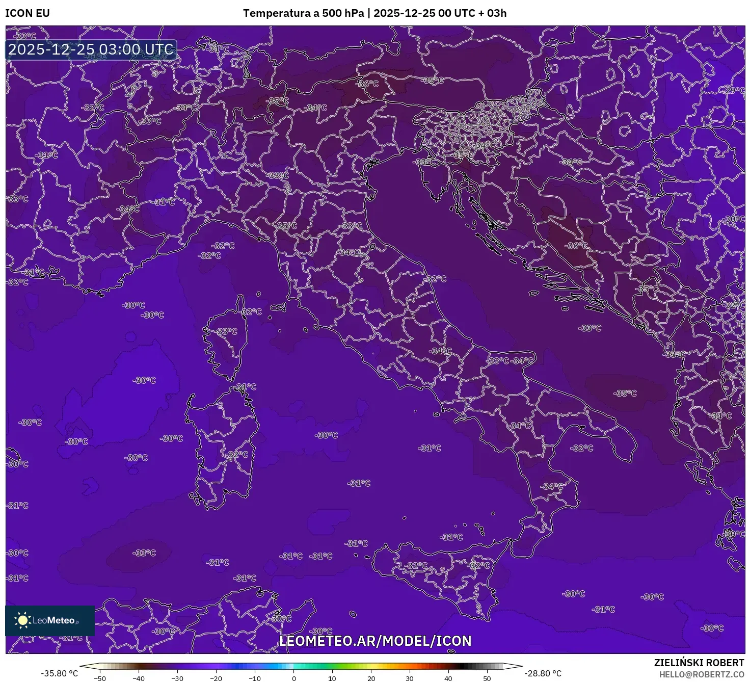 ICON model - Włochy, Temperatura na 500 hPa