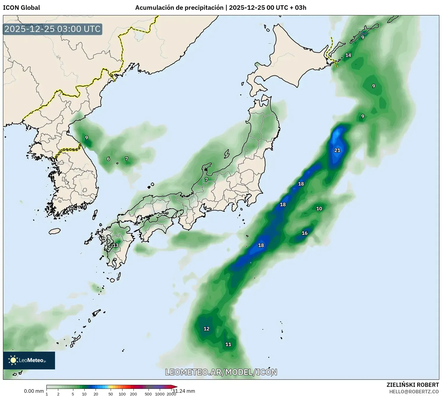 ICON model - Japonia, Suma opadów