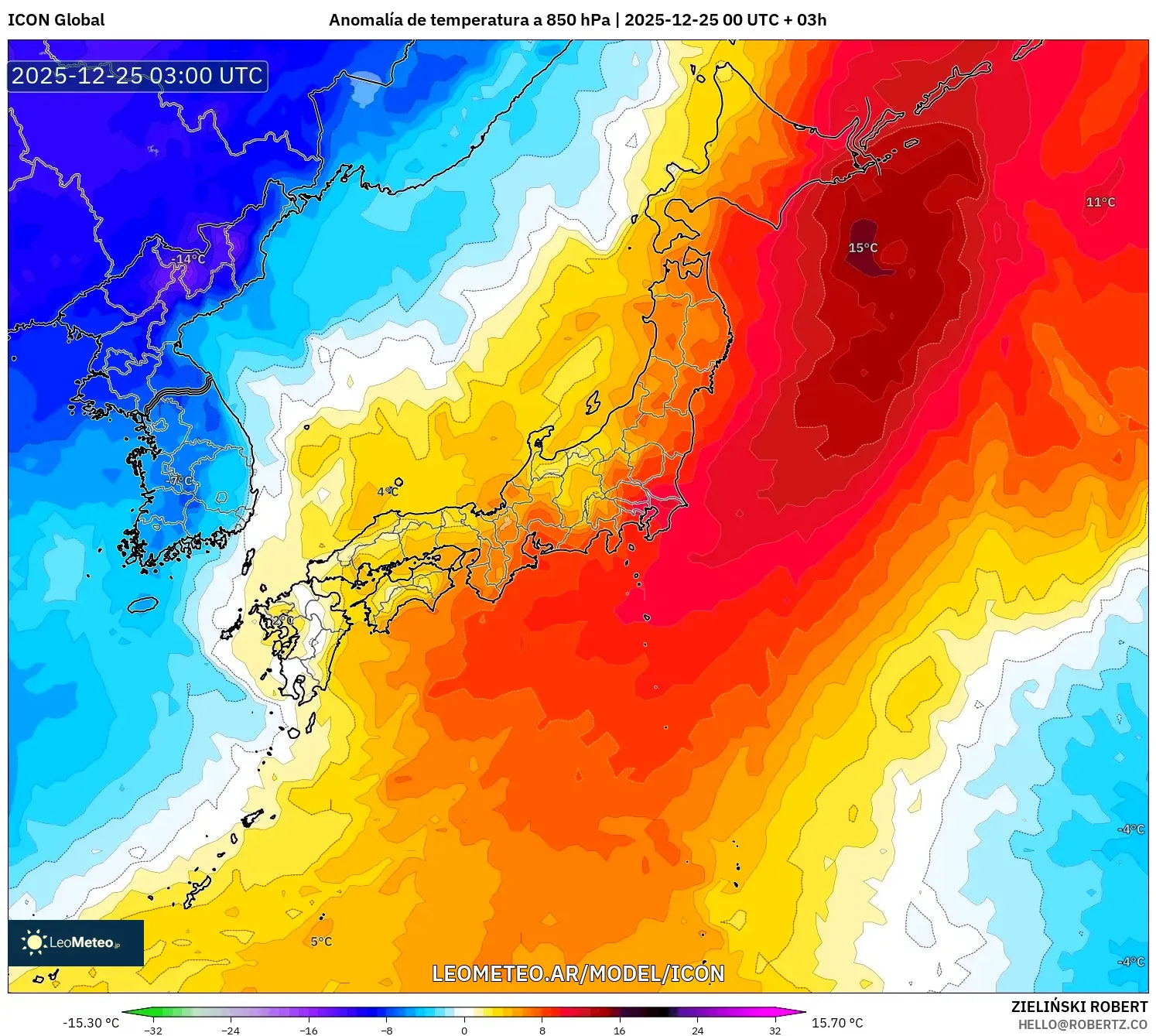 ICON model - Japonia, Anomalia temperatury na 850 hPa