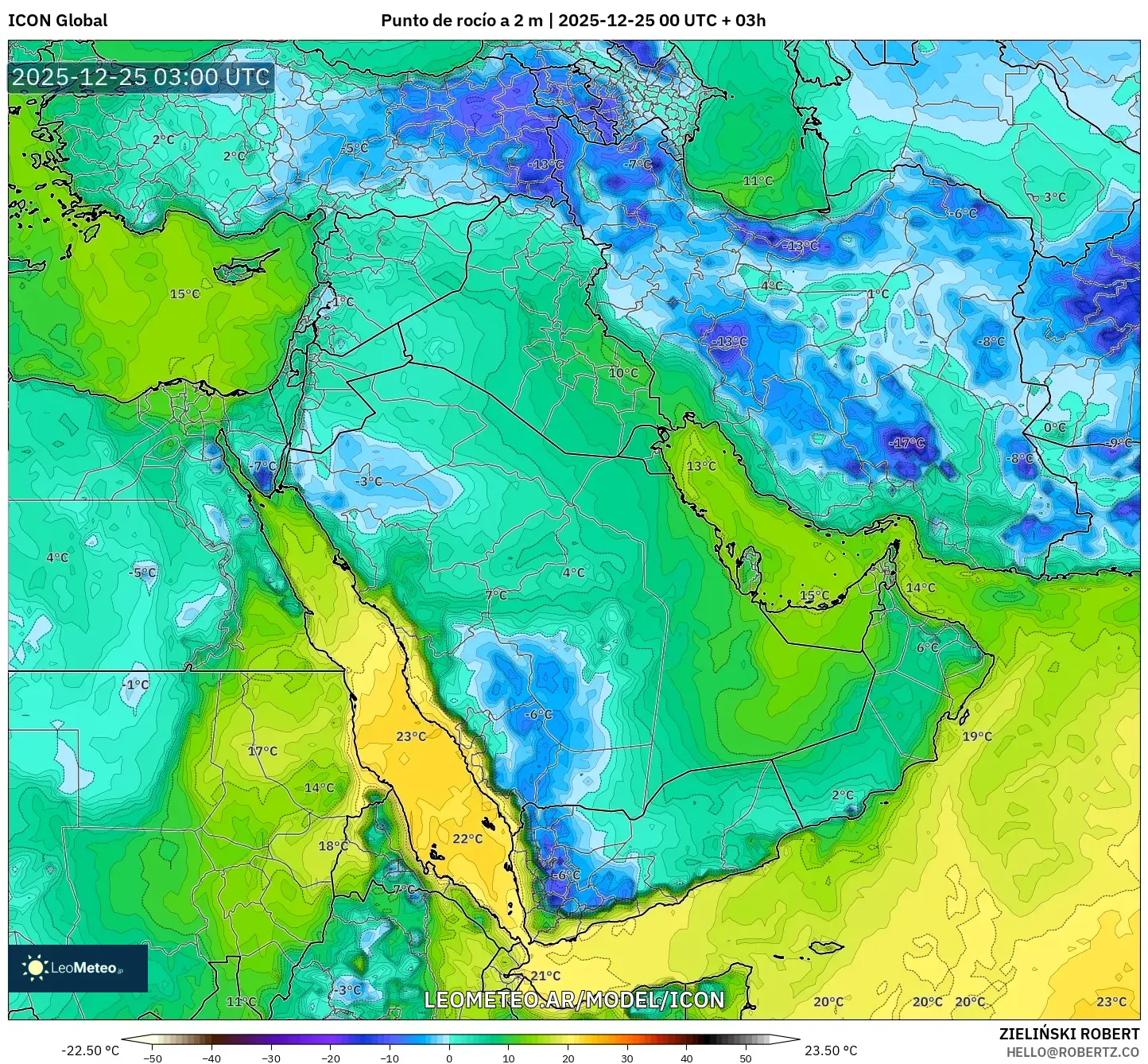 ICON model - Bliski Wschód, Punkt rosy na 2 m