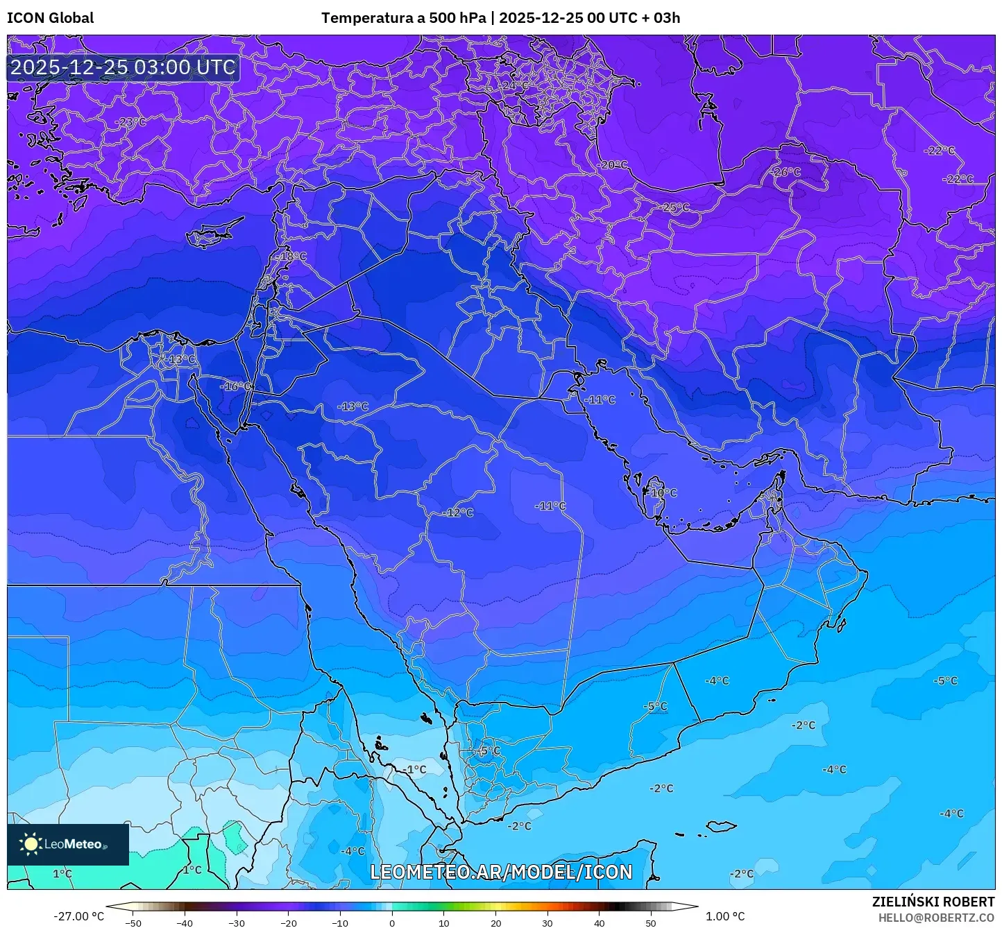 ICON model - Bliski Wschód, Temperatura na 500 hPa