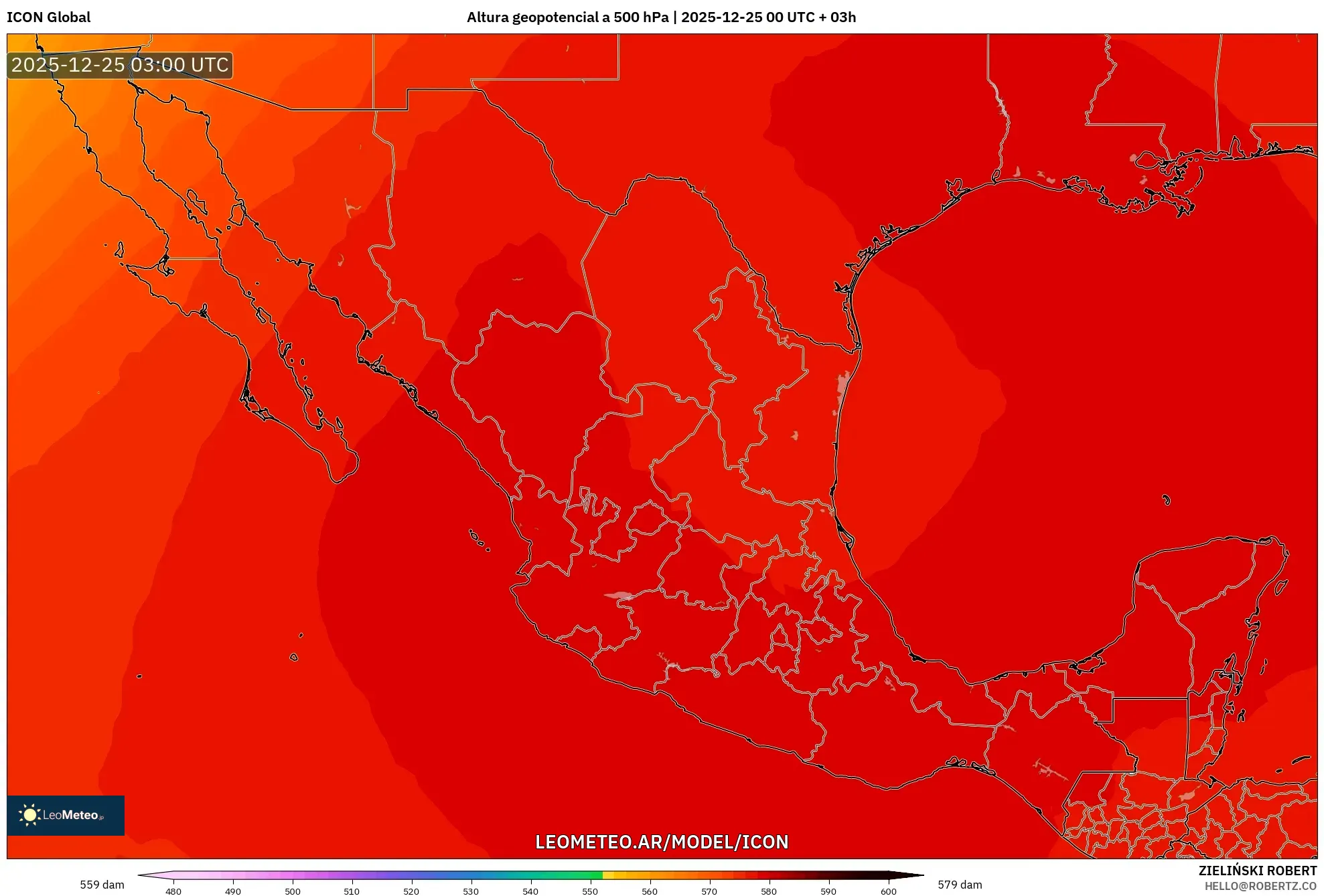 ICON model - Meksyk, Wysokość geopotencjalna na poziomie 500 hPa