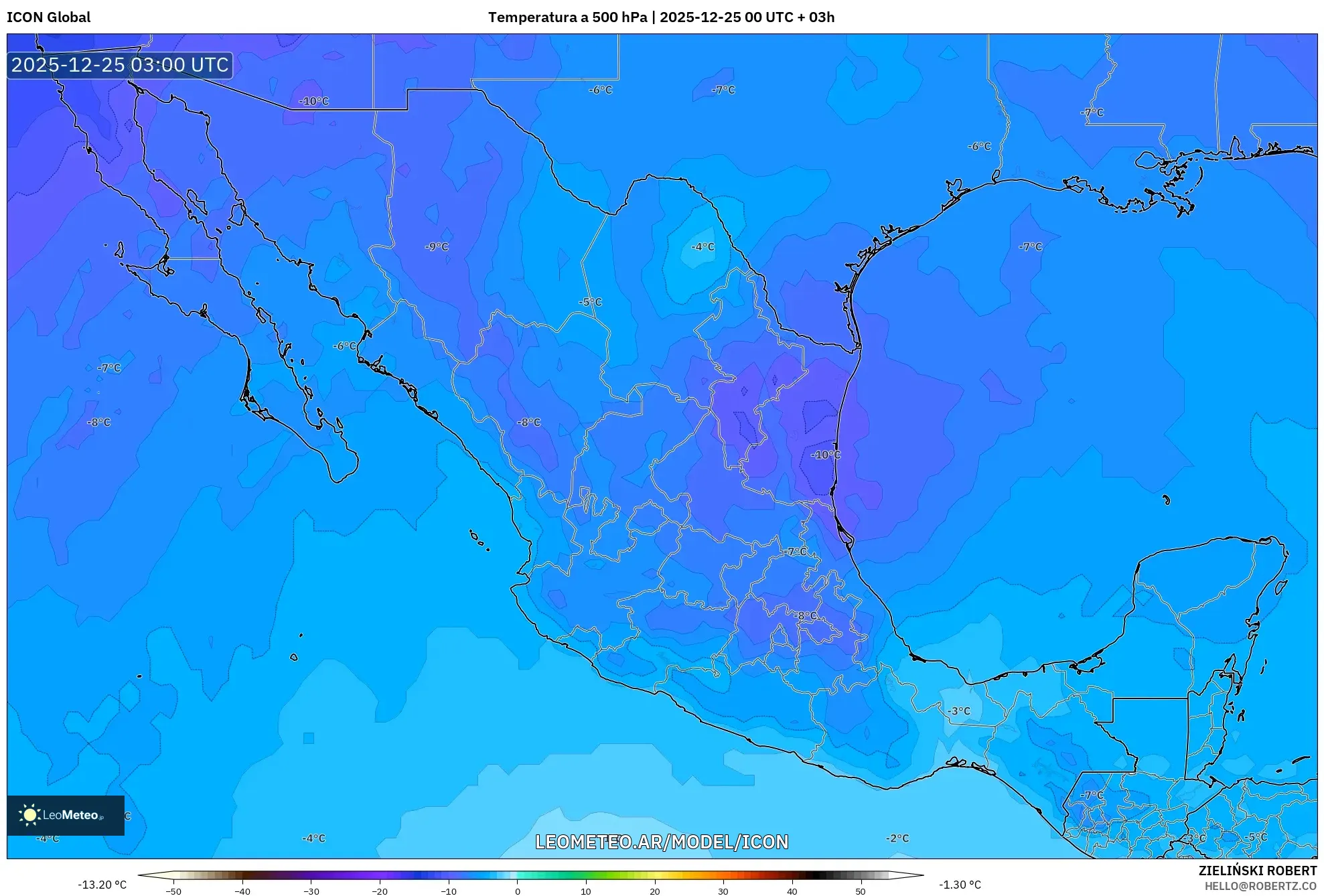ICON model - Meksyk, Temperatura na 500 hPa