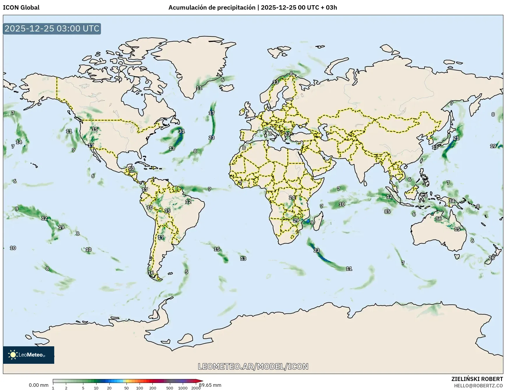 ICON model - Świat, Suma opadów