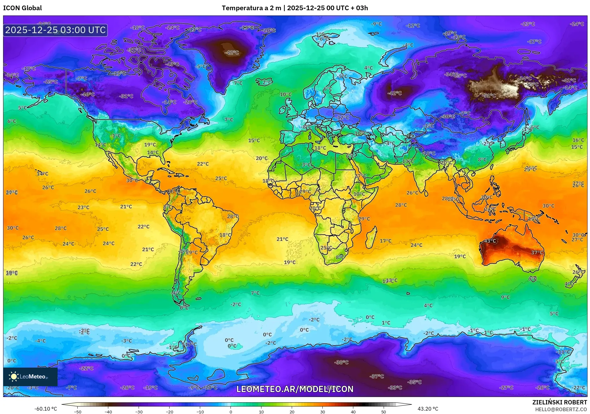 ICON model - Świat, Temperatura na 2 m