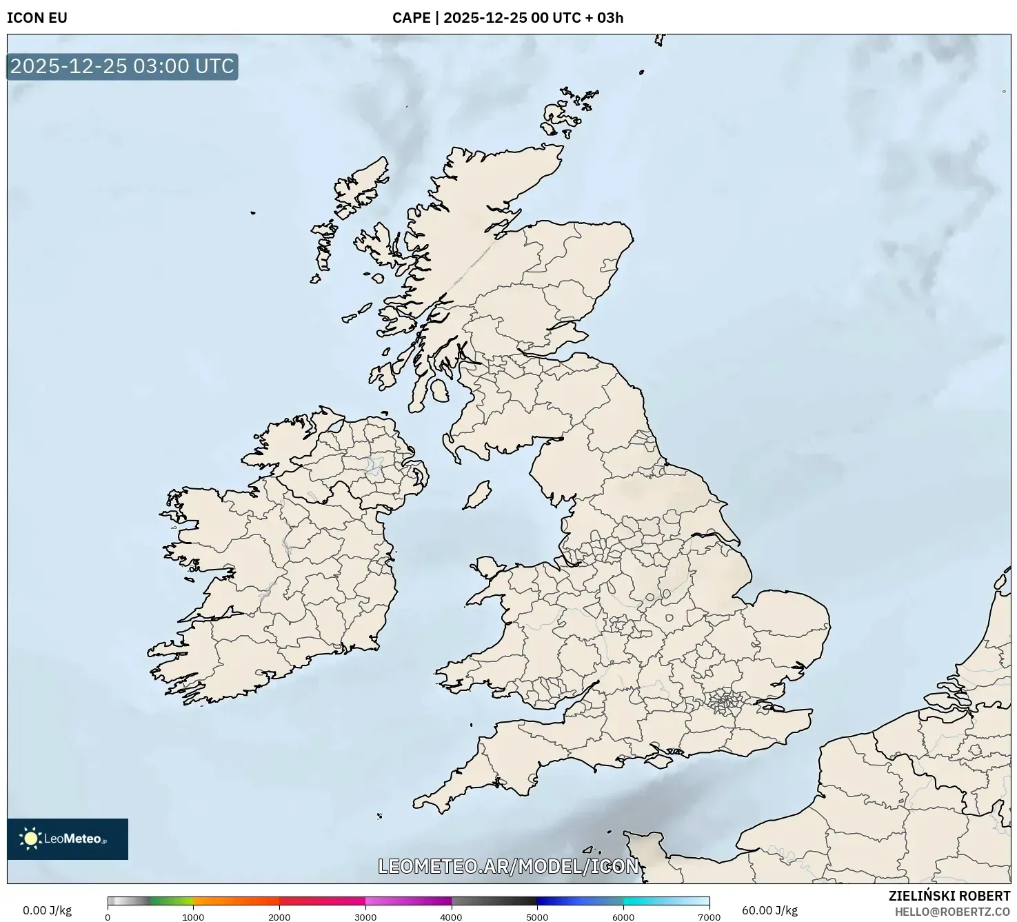 ICON model - Wielka Brytania, CAPE