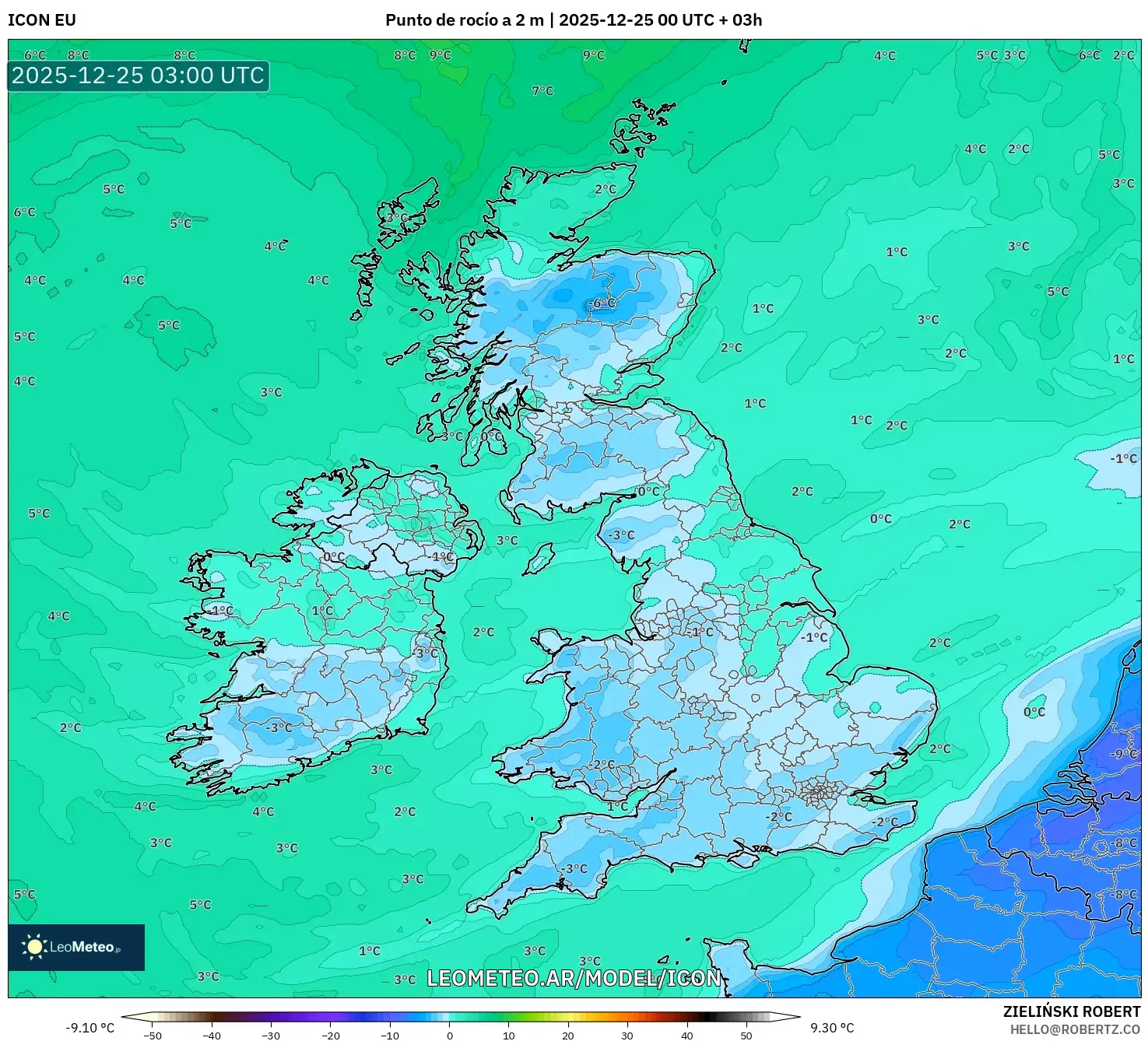 ICON model - Wielka Brytania, Punkt rosy na 2 m