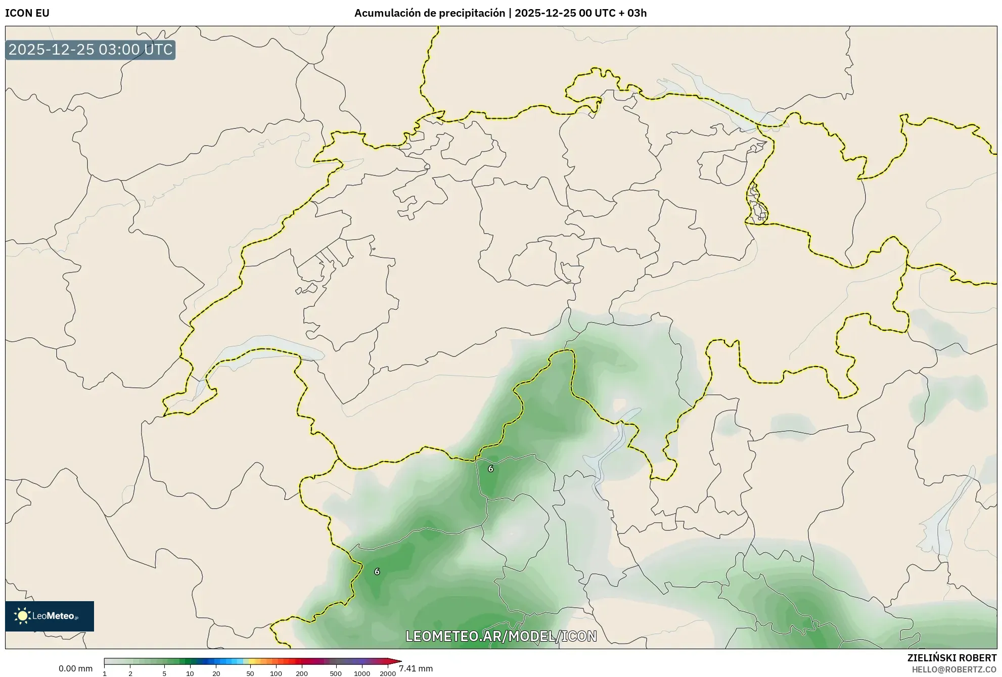 ICON model - Szwajcaria, Suma opadów